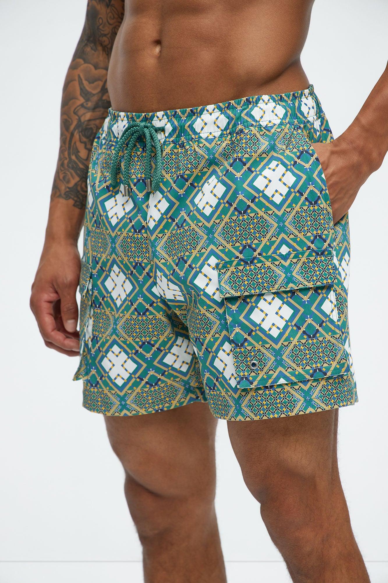 Adios Geometric Cargo Swim Mid Trunk - Multi Color Product Image