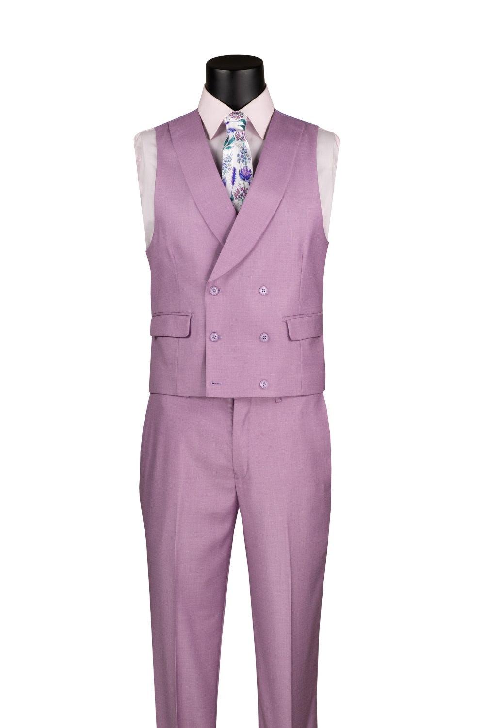 Lavender Modern Fit 3 Piece Suit with Vest and Adjustable Waistband Pants Product Image