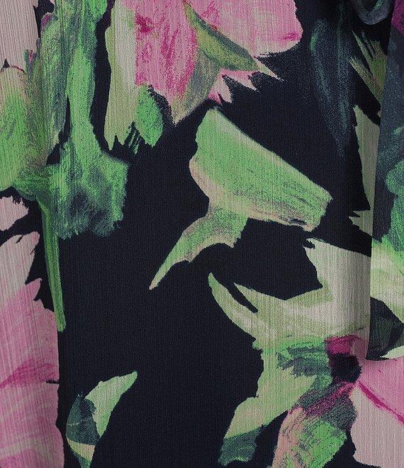 DKNY by Donna Karan Floral Surplice V-Neck Short Sleeve Faux Wrap Midi Dress Product Image