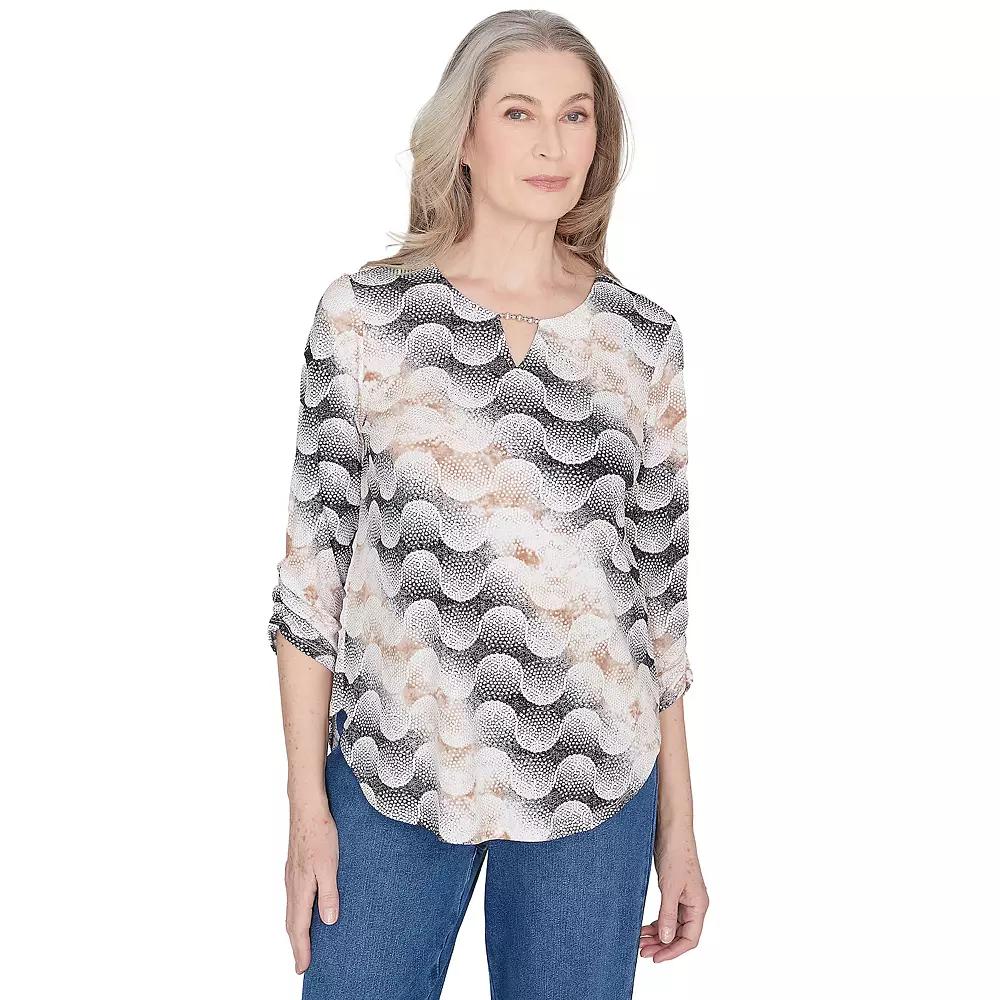 Women's Alfred Dunner Classic Stripe Dots Top, Size: Large, Black Product Image