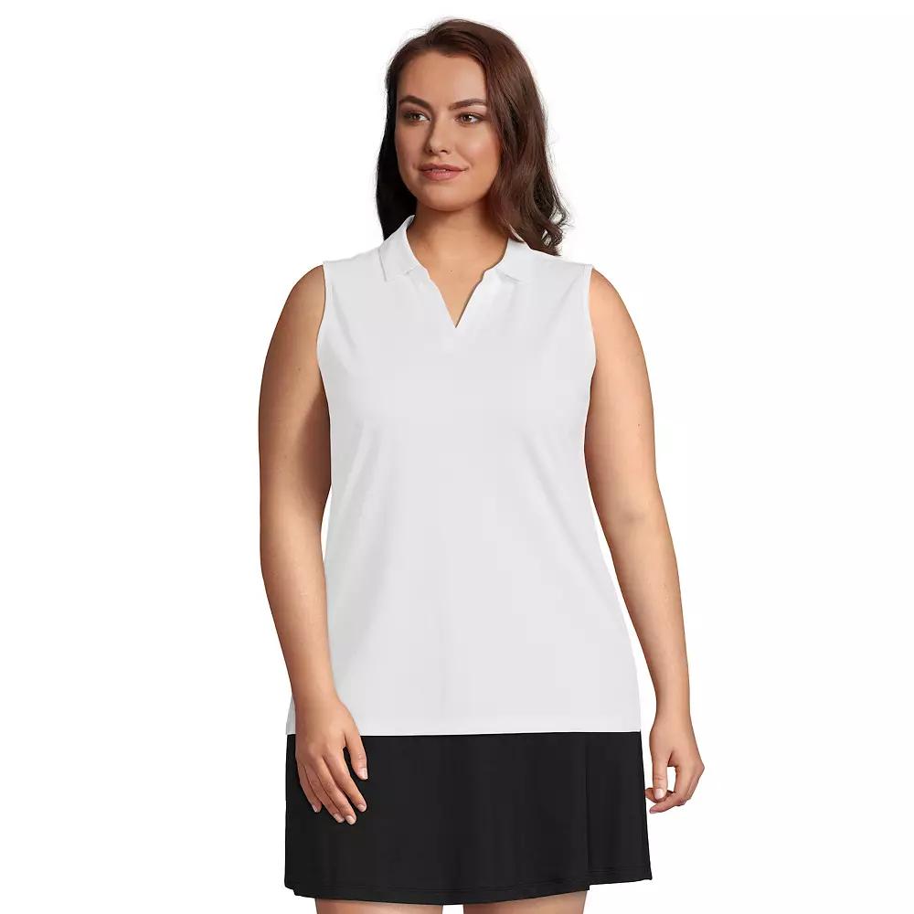 Plus Size Lands' End Performance Pique Sleeveless Polo Top, Women's, Size: 2XL, White Product Image