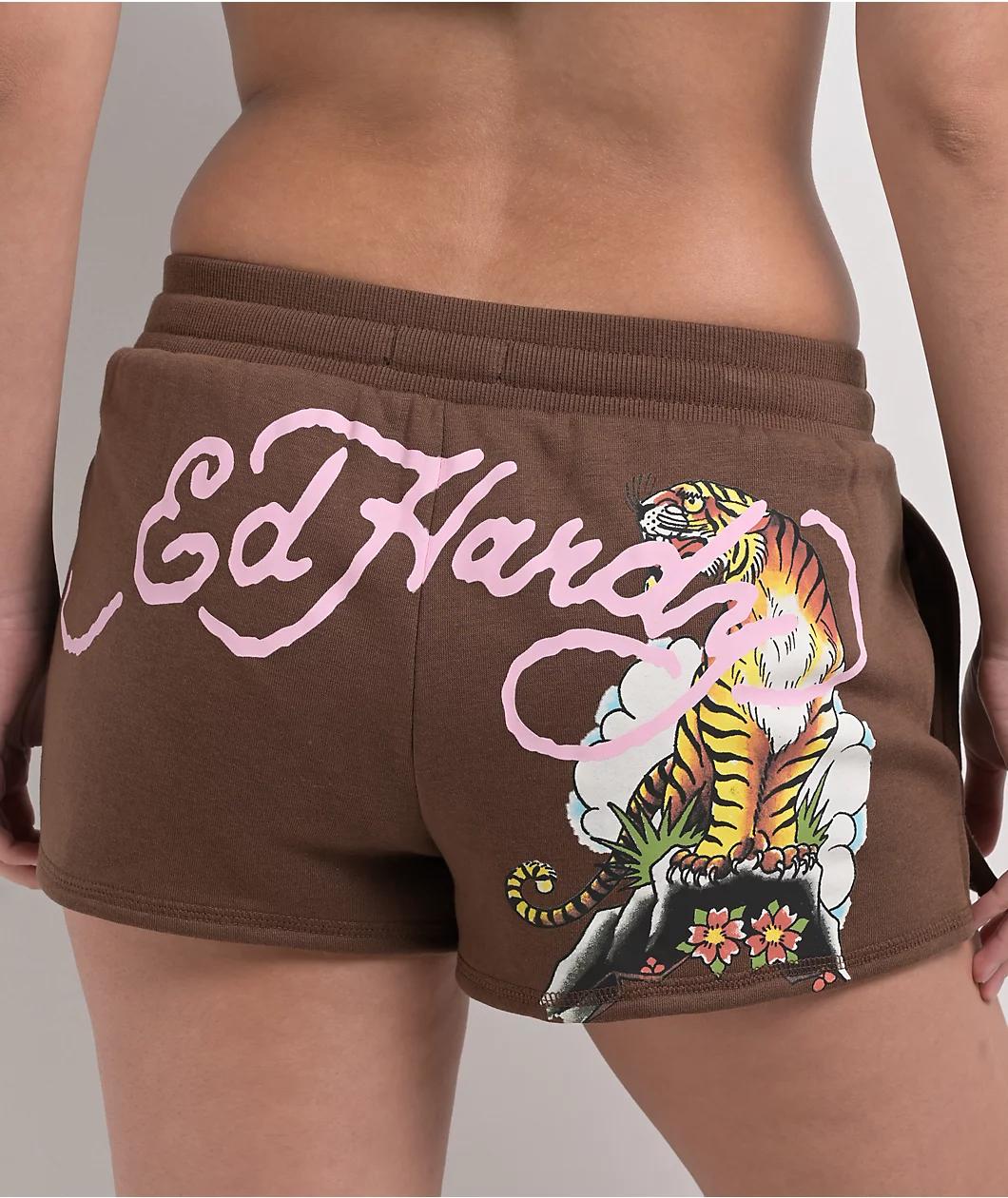 Ed Hardy Tiger Mountain Brown Sweat Shorts Product Image