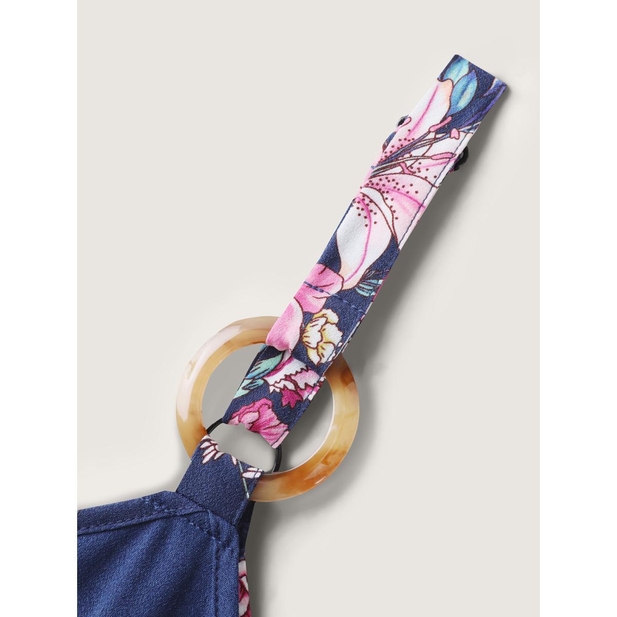 Plus Size Indigo Rosy Print Belted Pockets Jumpsuit Women Sleeveless Non Elegant Loose Jumpsuits BloomChic 12/L Product Image