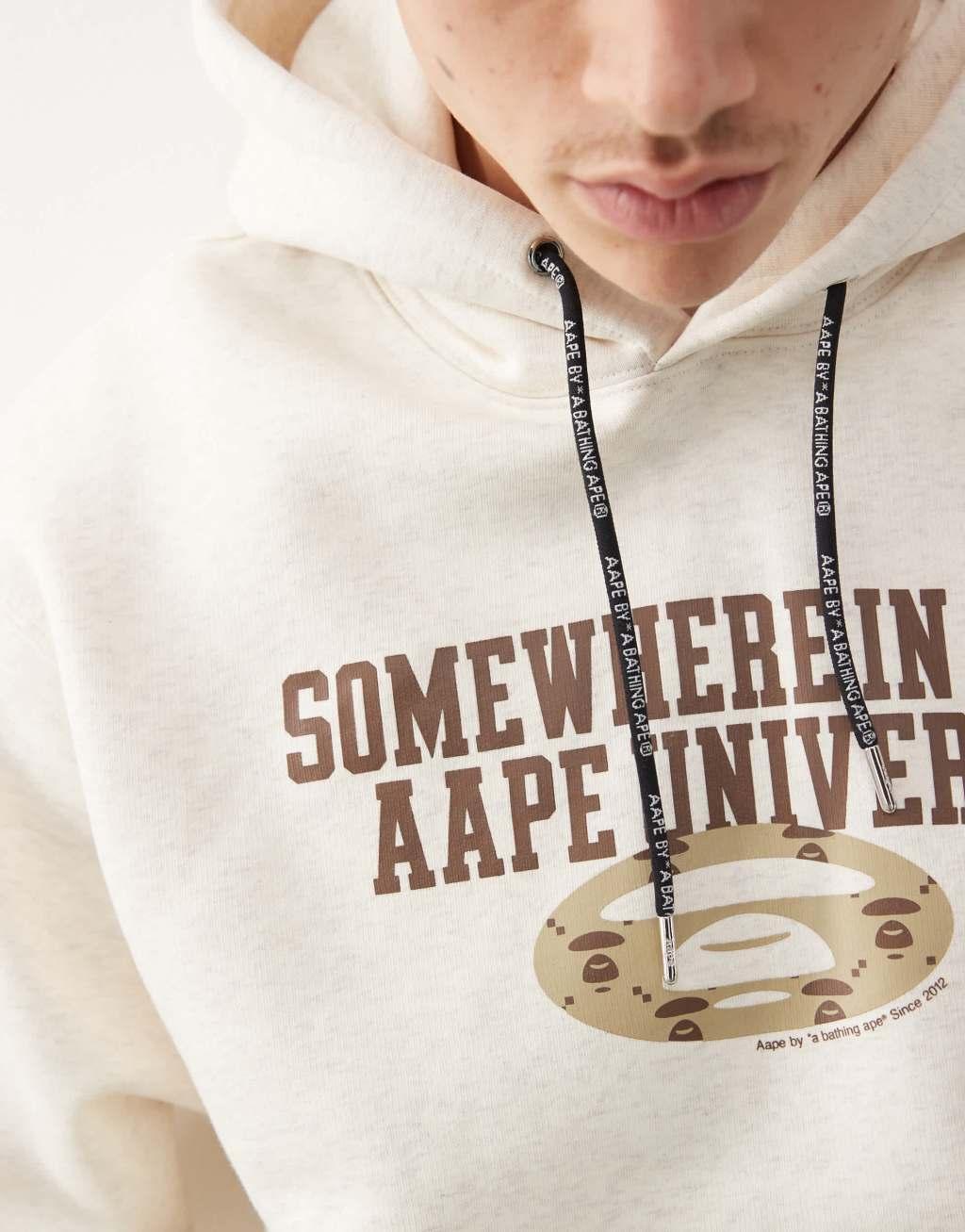 Aape By A Bathing Ape logo hoodie with backprint in beige Product Image