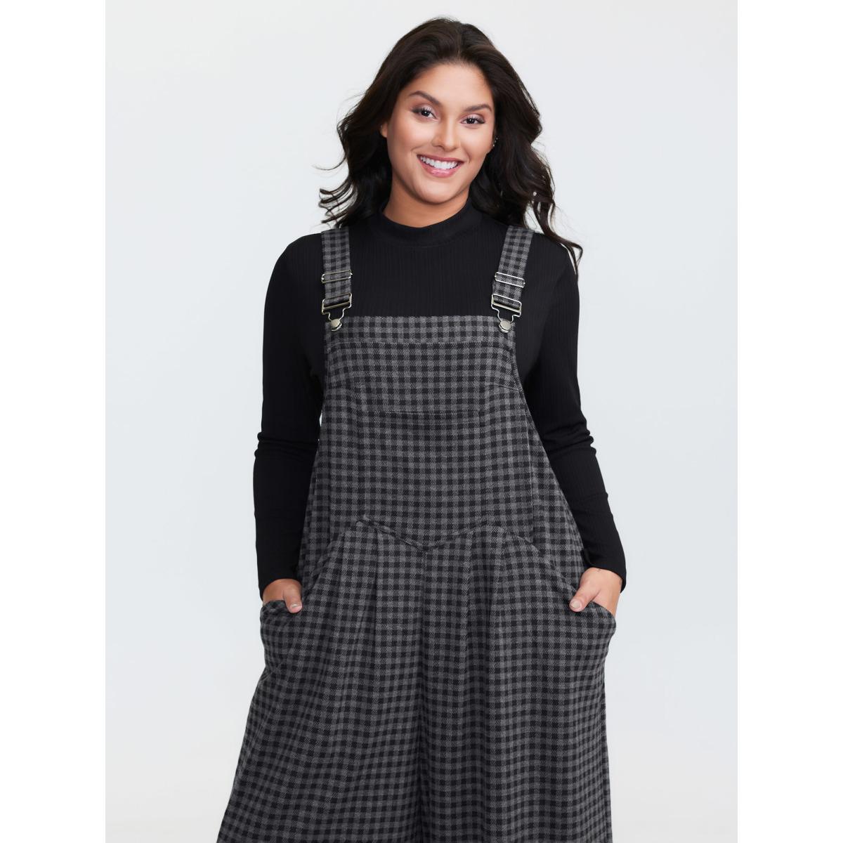 Plus Size Indigo Checkered Pattern Pleated Jumpsuit Women Leisure Sleeveless Non Casual Loose Jumpsuits BloomChic 10/M Product Image