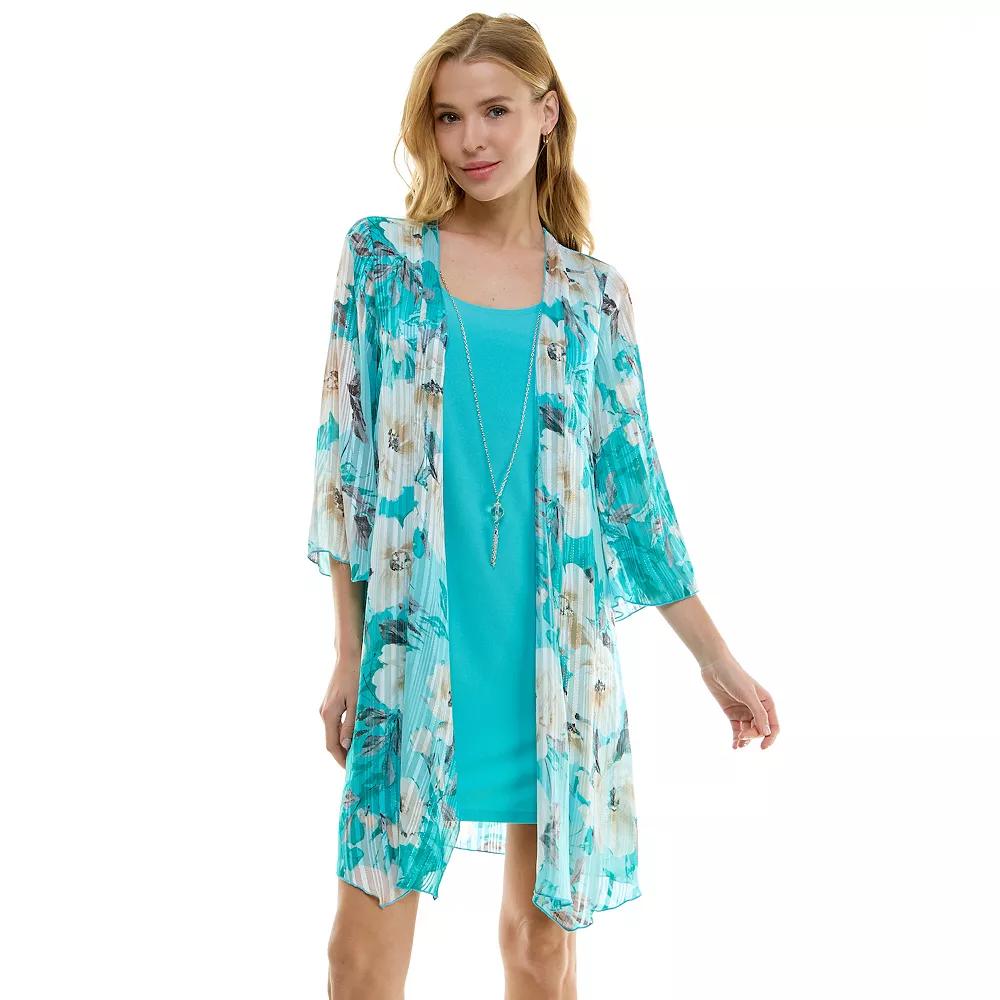 Womens Luxology 2-Piece Bell Sleeve Jacket & Drop Collar Dress Set Mint Gray Brown Product Image