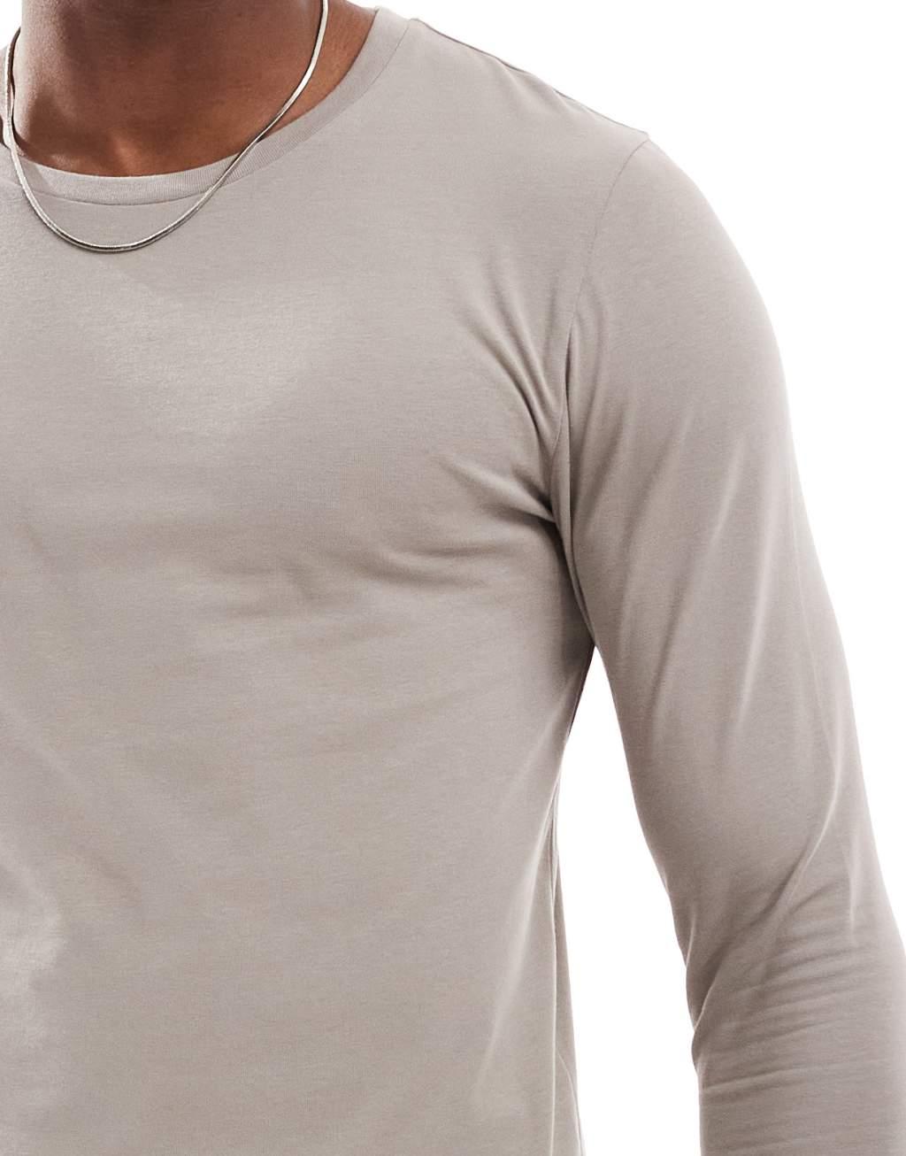 ASOS DESIGN essential muscle fit long sleeve T-shirt in stone Product Image