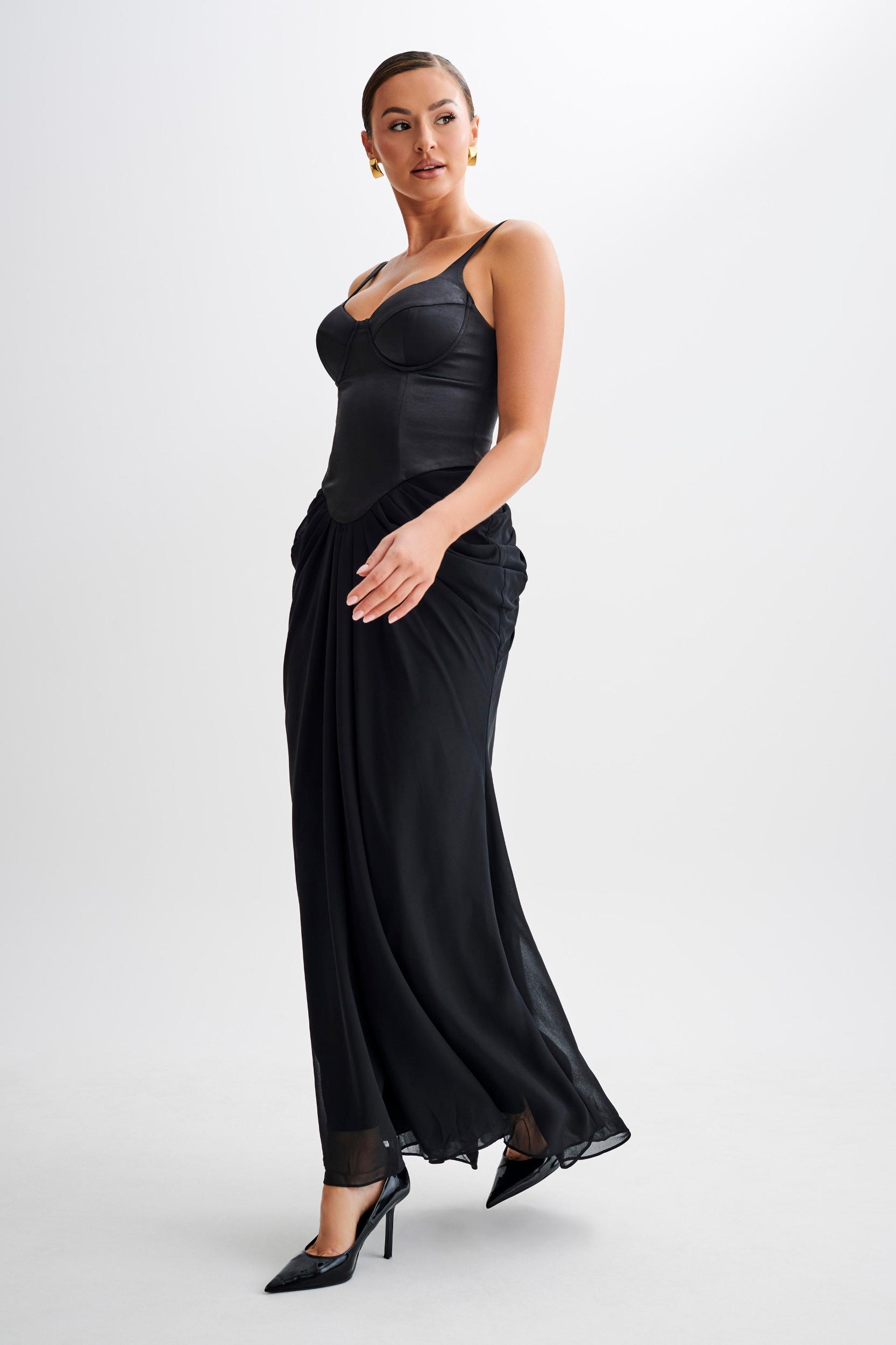 Leila Satin Corset Maxi Dress - Black Product Image