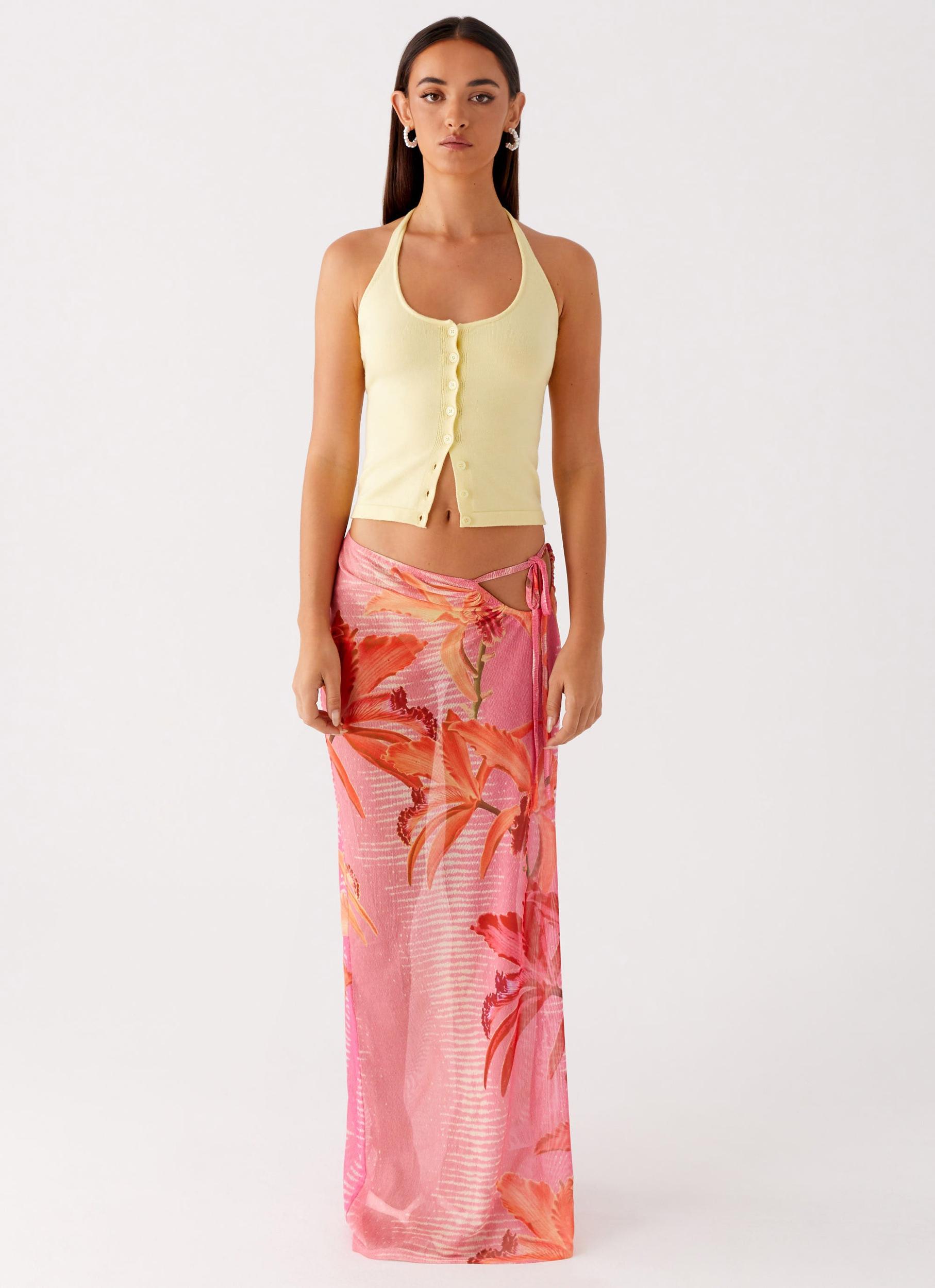 Jovani Maxi Skirt - Tropical Pink Print Product Image