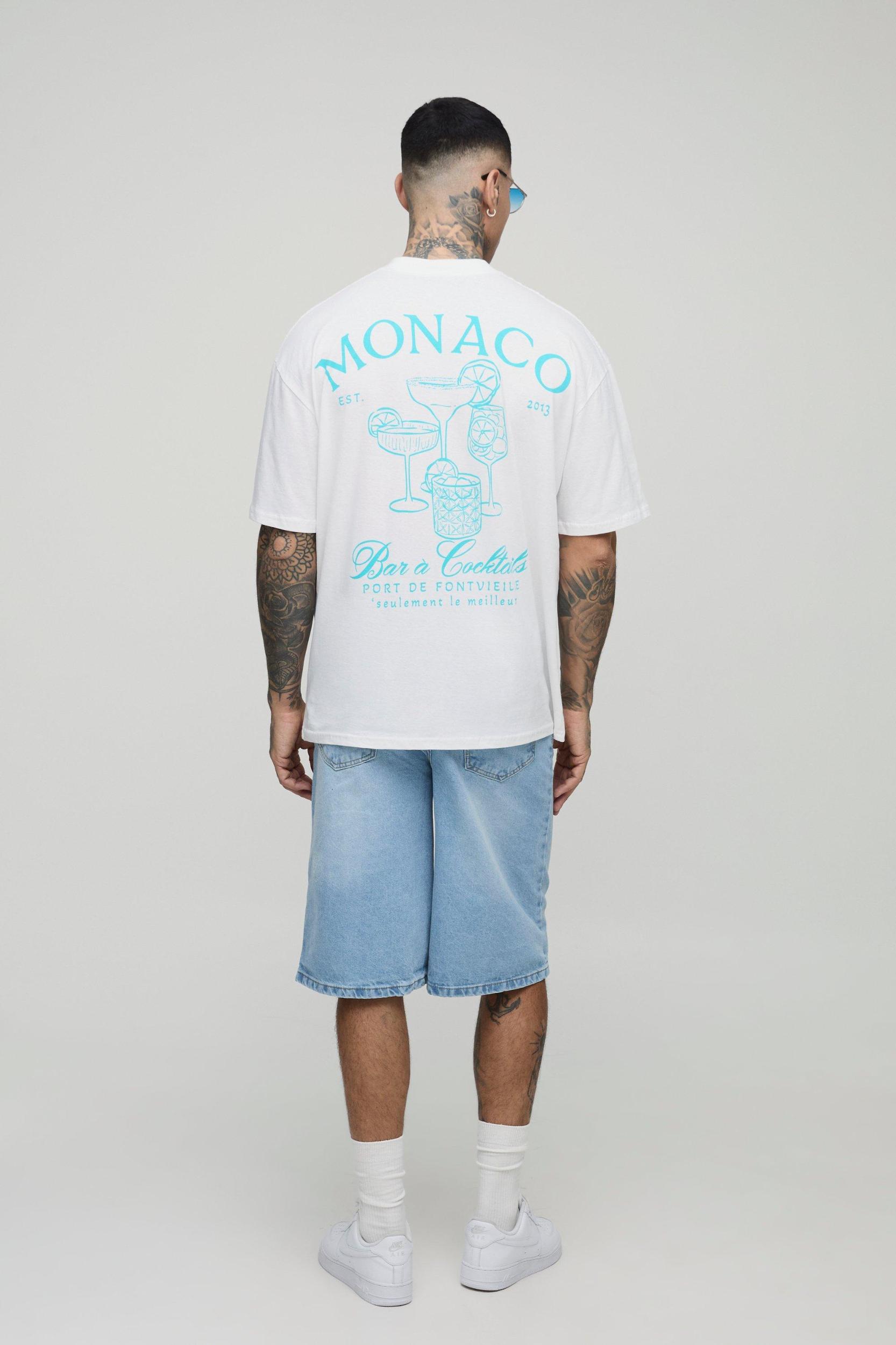 Tall Oversized Extended Neck Cocktail Monaco Print T-Shirt | boohooMAN USA Product Image