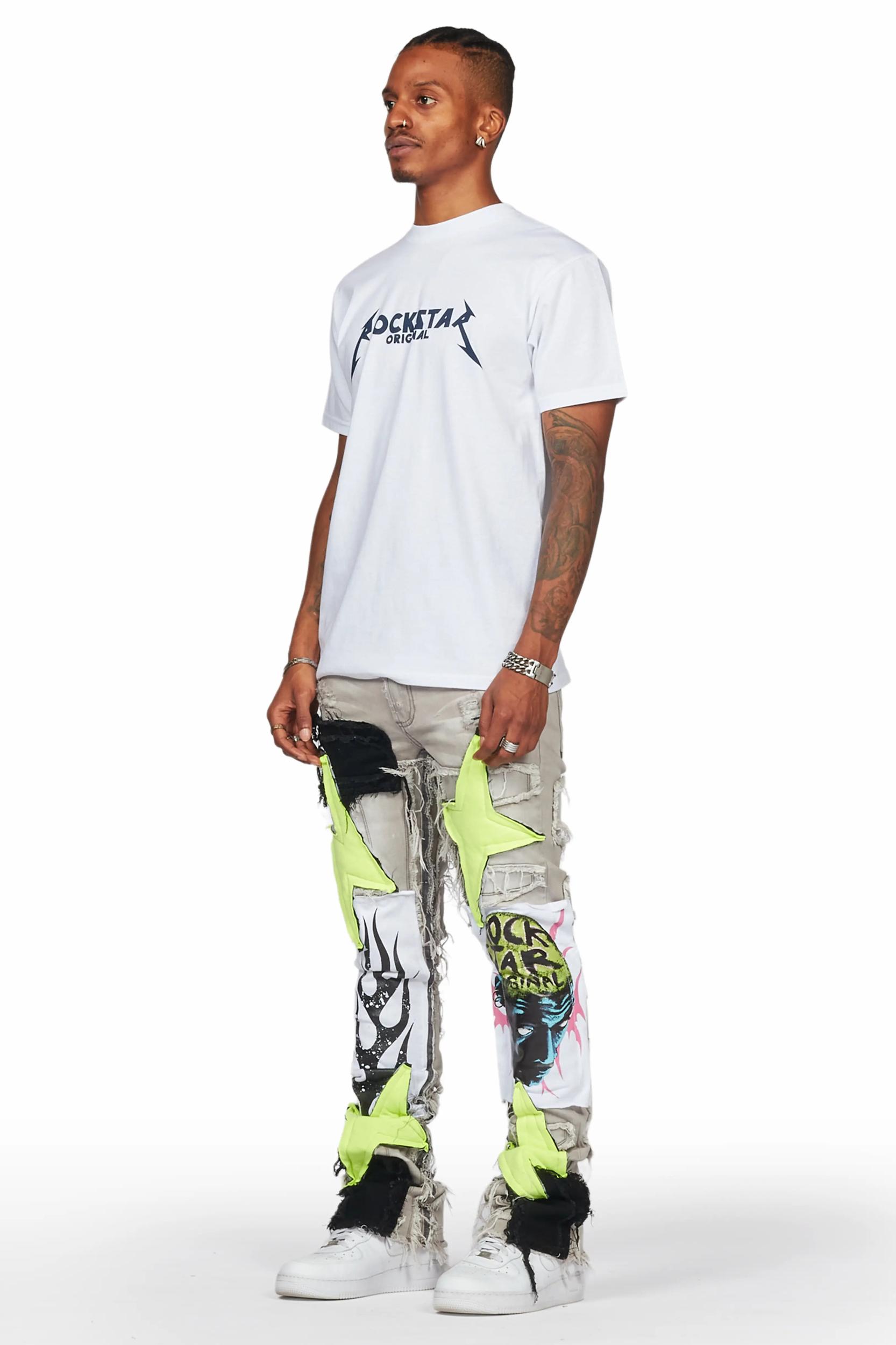 Edgar Grey/Yellow Patchwork Stacked Flare Jean Male Product Image