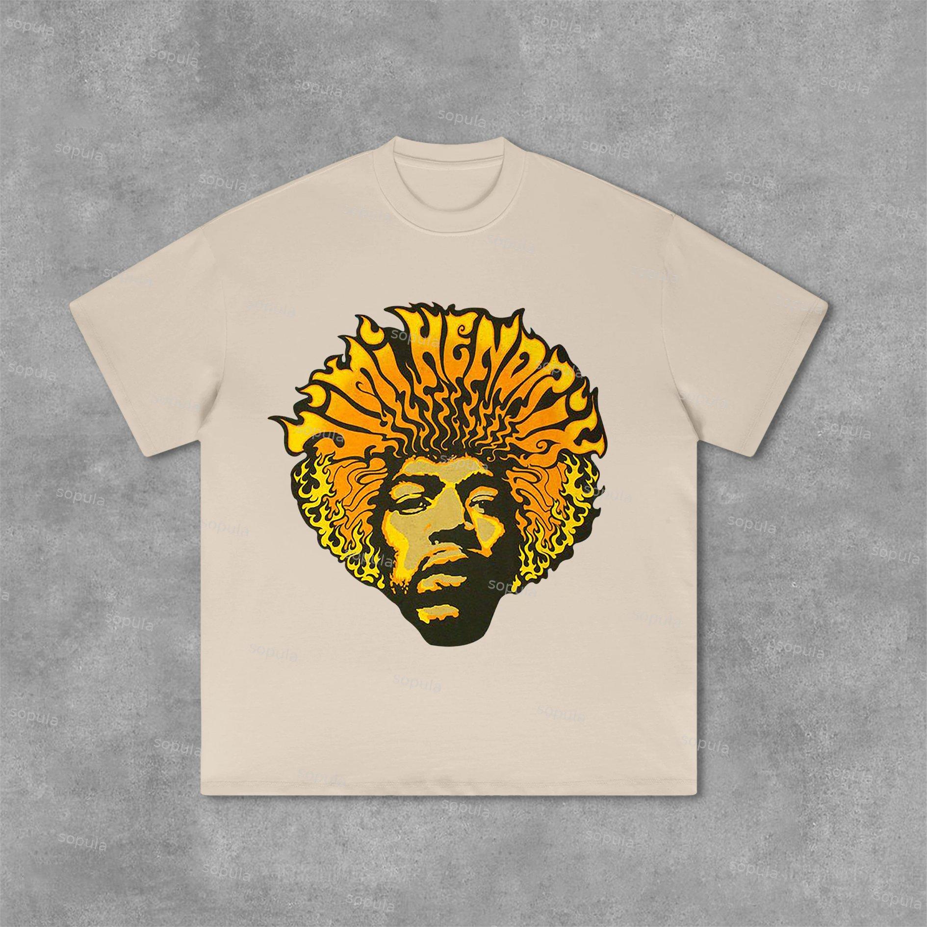 Sopula Hendrix Fashion Guitarist Graphic Print Cotton T-Shirt Product Image