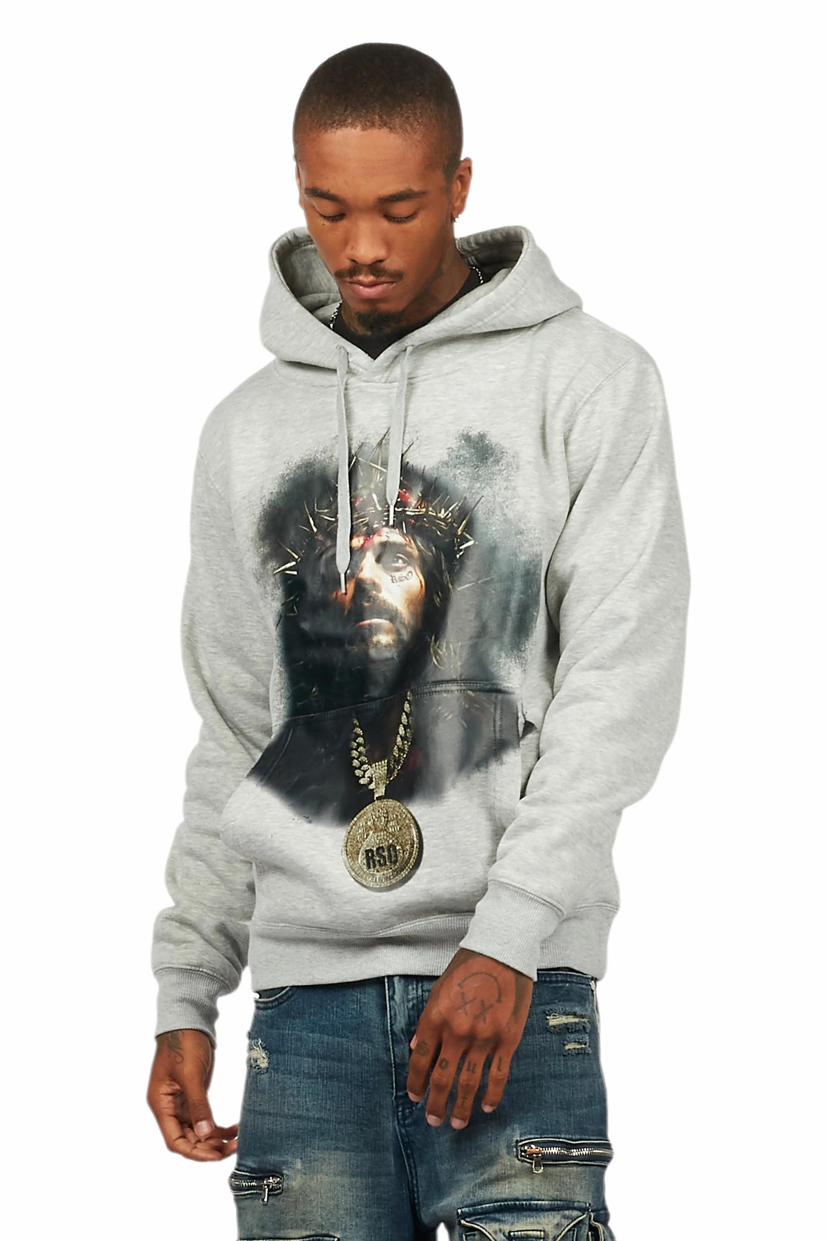 Amina Heather Grey Distressed Graphic Hoodie Male Product Image