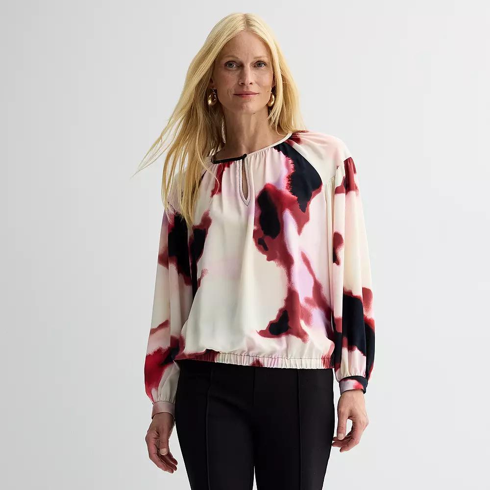 Petite Nine West Keyhole Elastic Waist Blouse, Women's, Size: XL Petite, Pink Krystal Wave Product Image