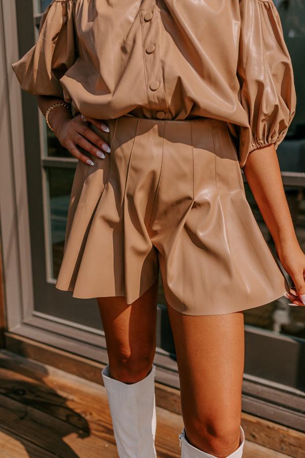 Fate Would Have It High Waist Faux Leather Shorts in Iced Mocha Product Image