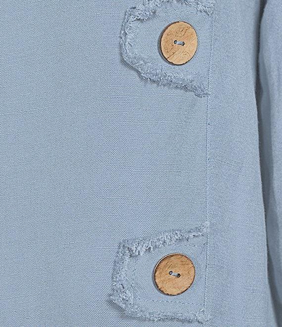 Ali Miles Linen Blend Solid Round Neck 3/4 Cinched Tie Sleeve Tunic Product Image