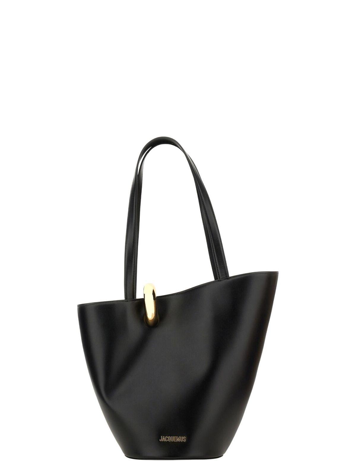 JACQUEMUS The Medium Bambola Asymmetric Leather Bucket Bag In Black 990 Product Image
