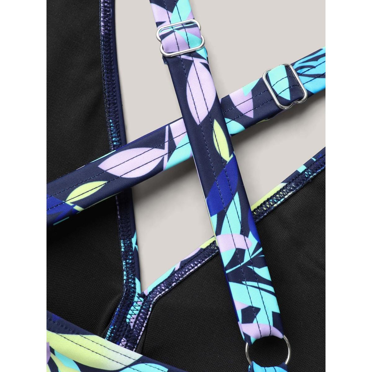 Plus Size Tropical Flowers Lace Tied Swim Dress Women's Swimwear Aegean Beach Bodycon V-neck High stretch Curve Swim Dresses BloomChic 14-16/1X Product Image