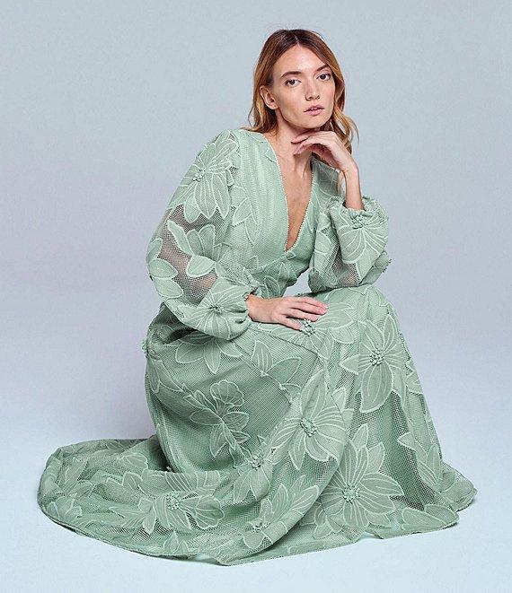 CIEBON Sarilla Crochet Effect V-Neck Long Sleeve Maxi Dress Product Image