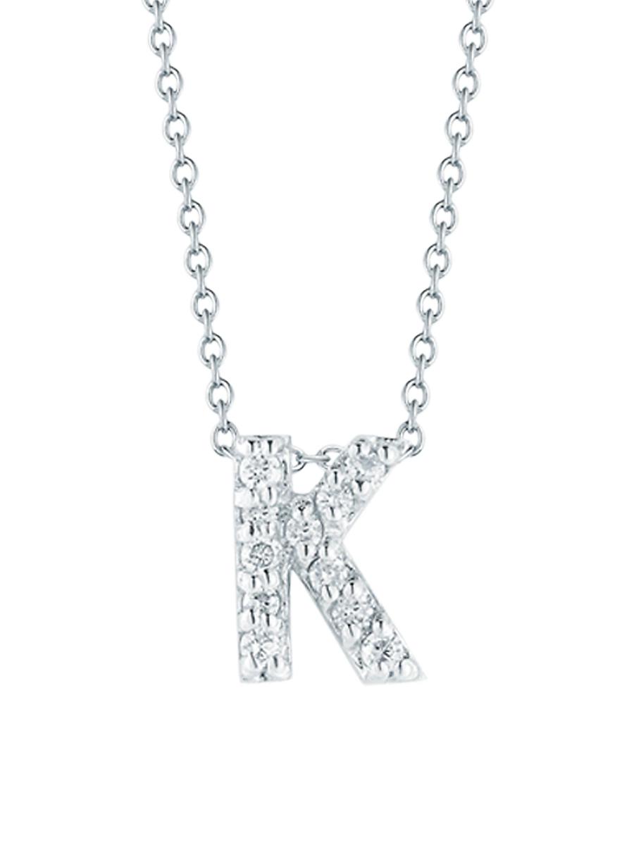 Womens Tiny Treasures 0.08 TCW Diamond & 18K White Gold Initial Necklace Product Image