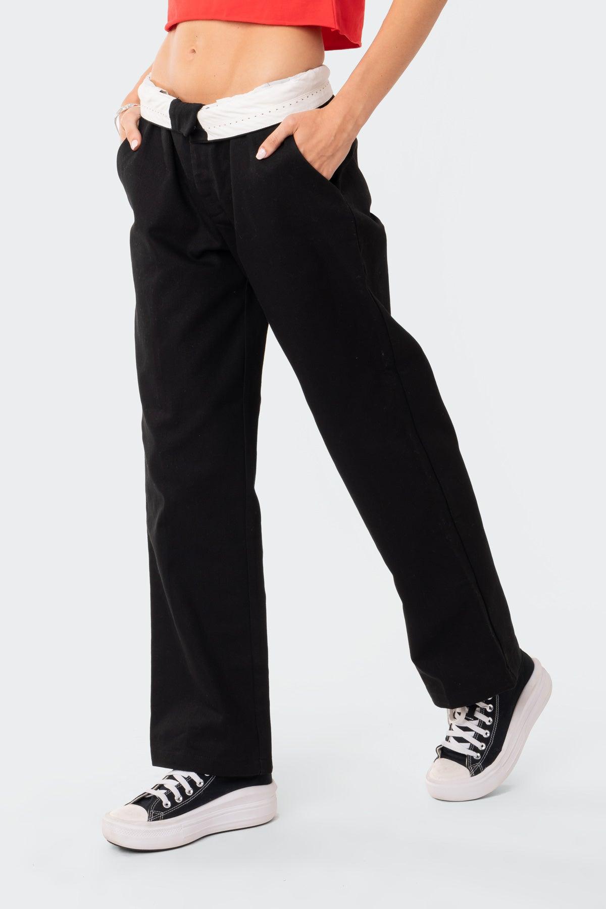 Folded Wide Leg Chino Pants Product Image
