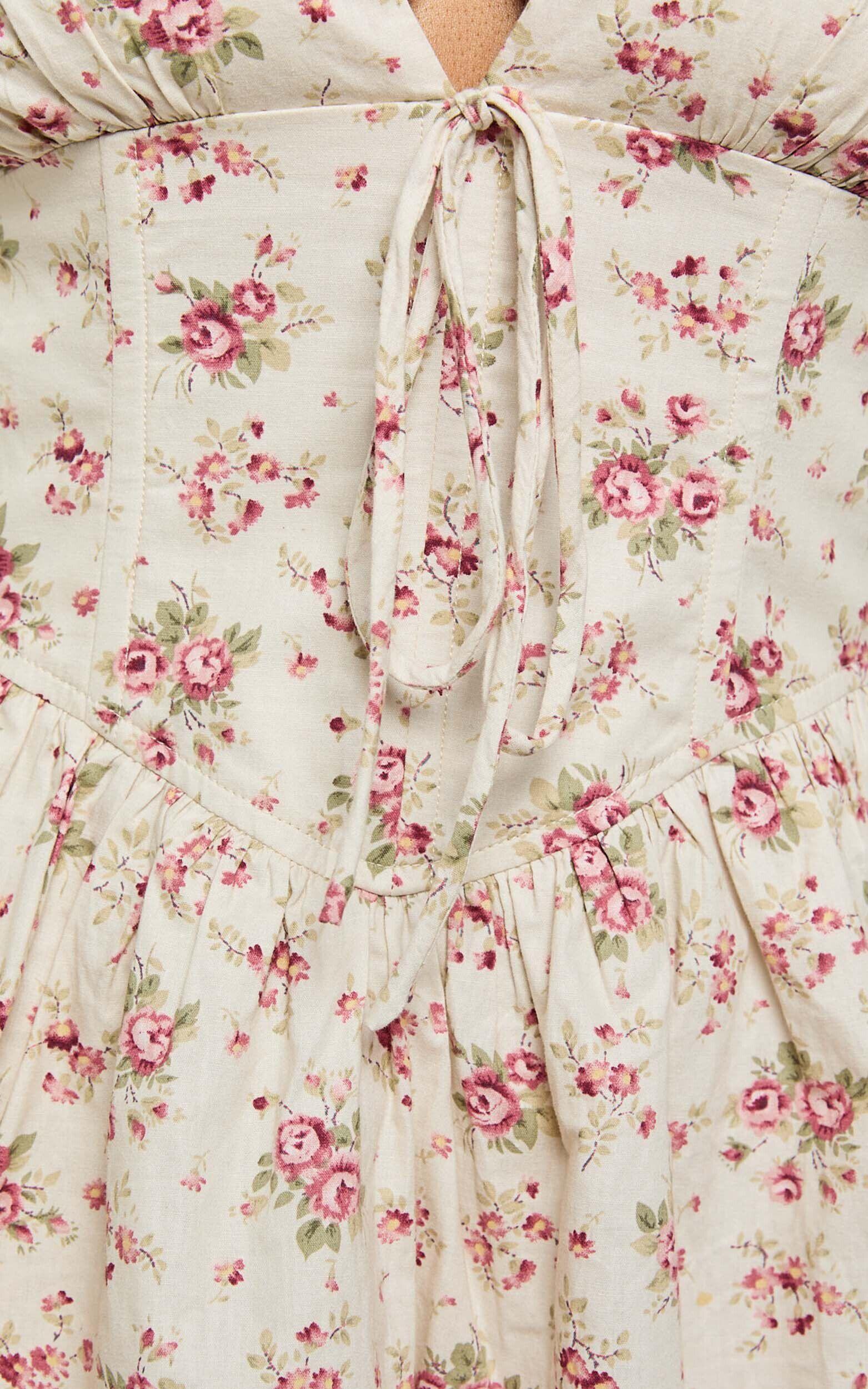 Evans Mini Dress - Short Sleeve Shirred Back Plunge Dress in Pink Floral Product Image