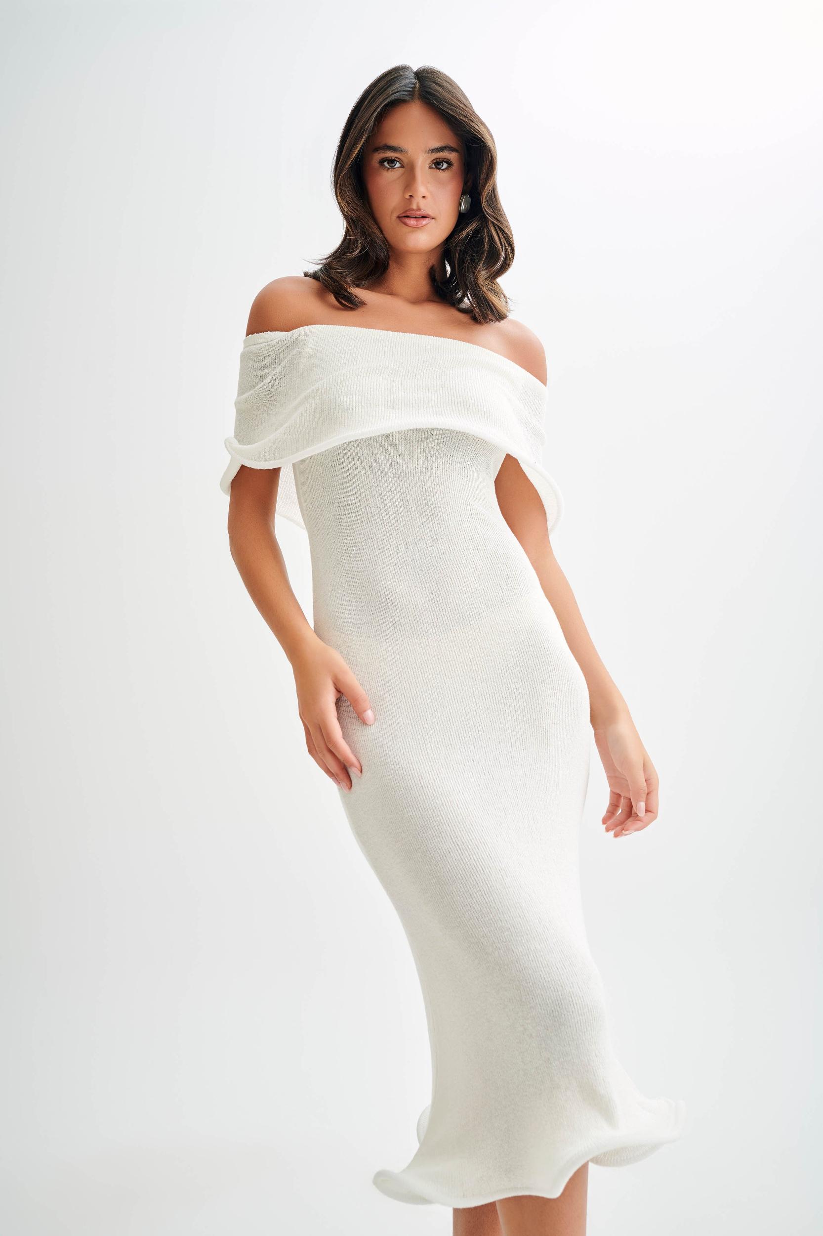Molly Off Shoulder Knit Midi Dress - Ivory Product Image