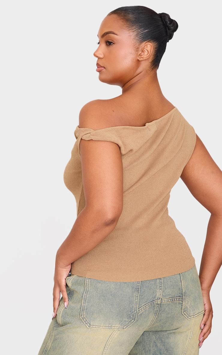 Plus Taupe Fine Knit Twist Neck Vest Top Product Image