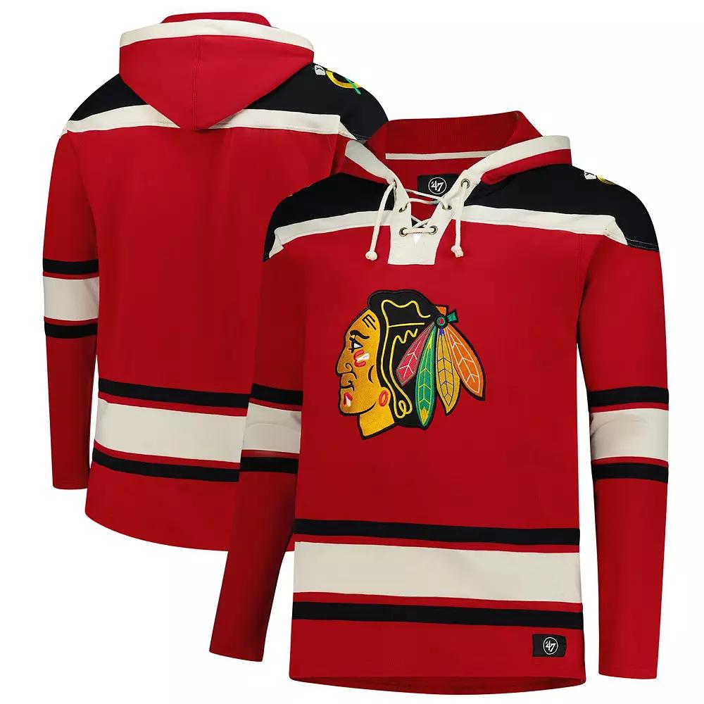 Men's '47 Red Chicago Blackhawks  Big & Tall Superior Lacer Fleece Pullover Hoodie, Size: 4XLT Product Image