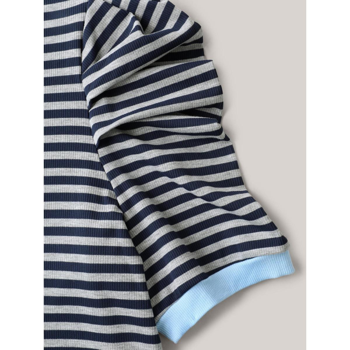 Plus Size Textured Stripes Color Contrast T-Shirt Indigo Women Texture Round Neck Everyday-Casual T-shirts BloomChic 14-16/1X Product Image