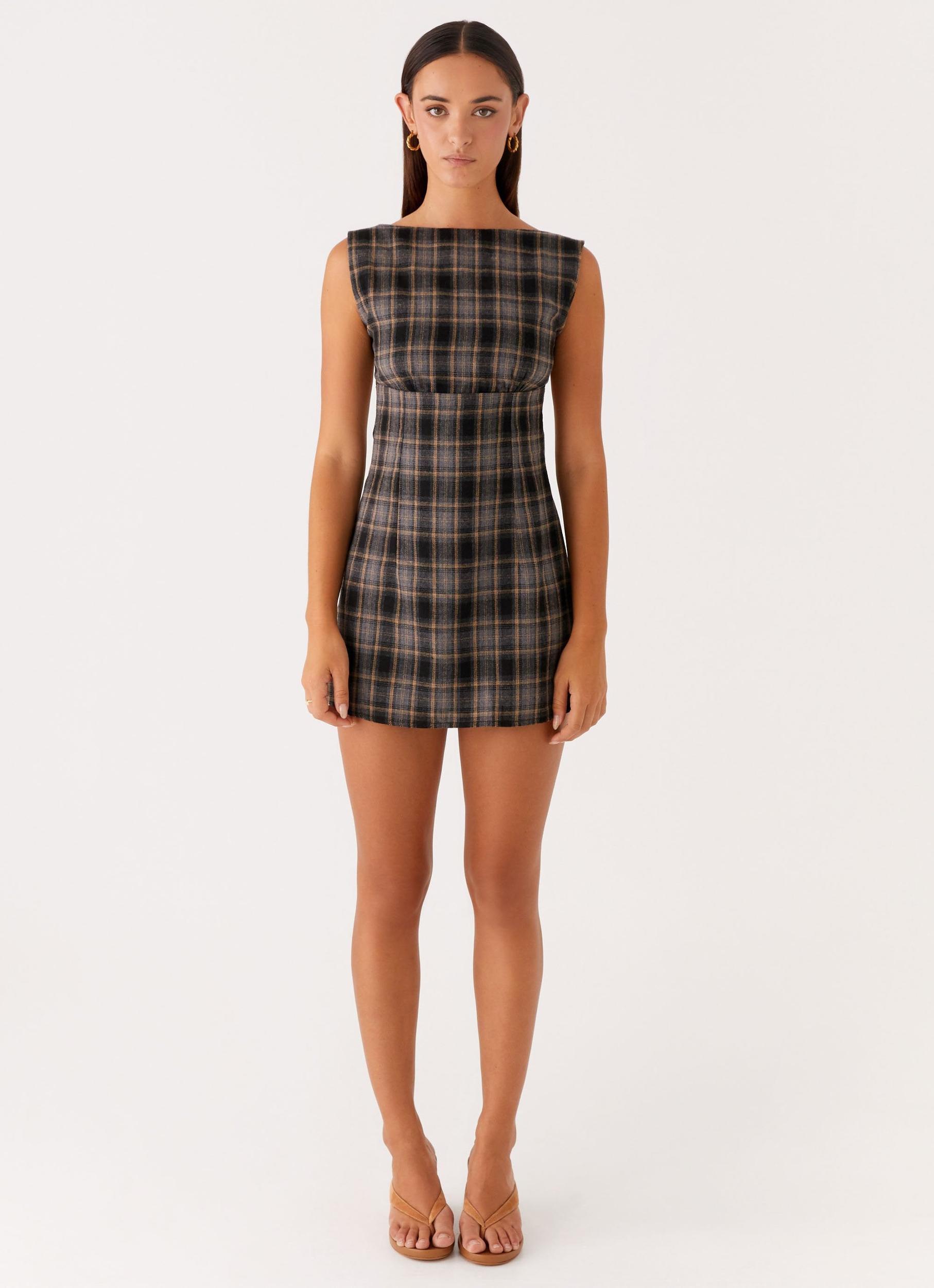 Vella Mini Dress - Brown Check Product Image