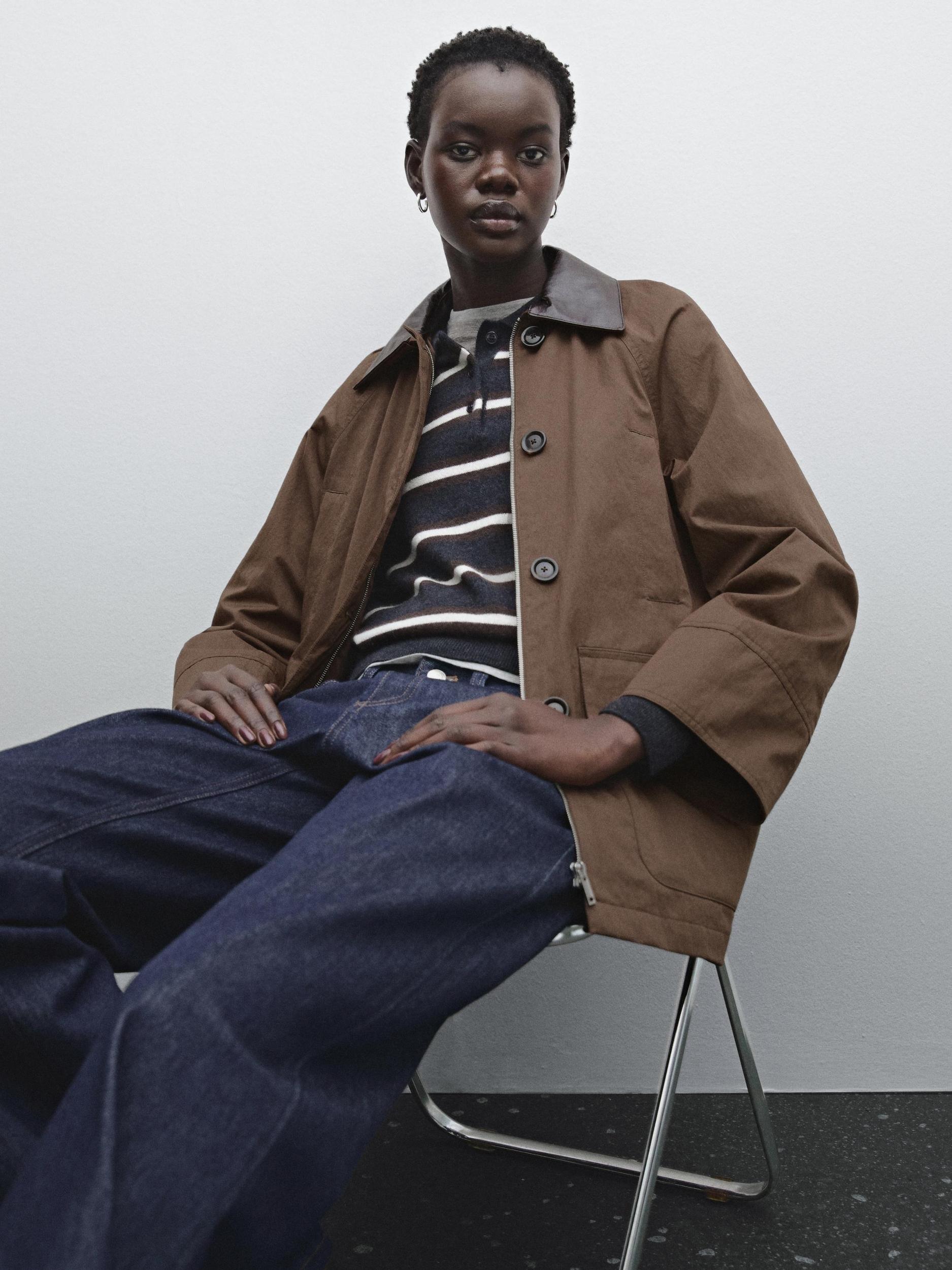 Cotton blend parka with detachable leather detail Product Image