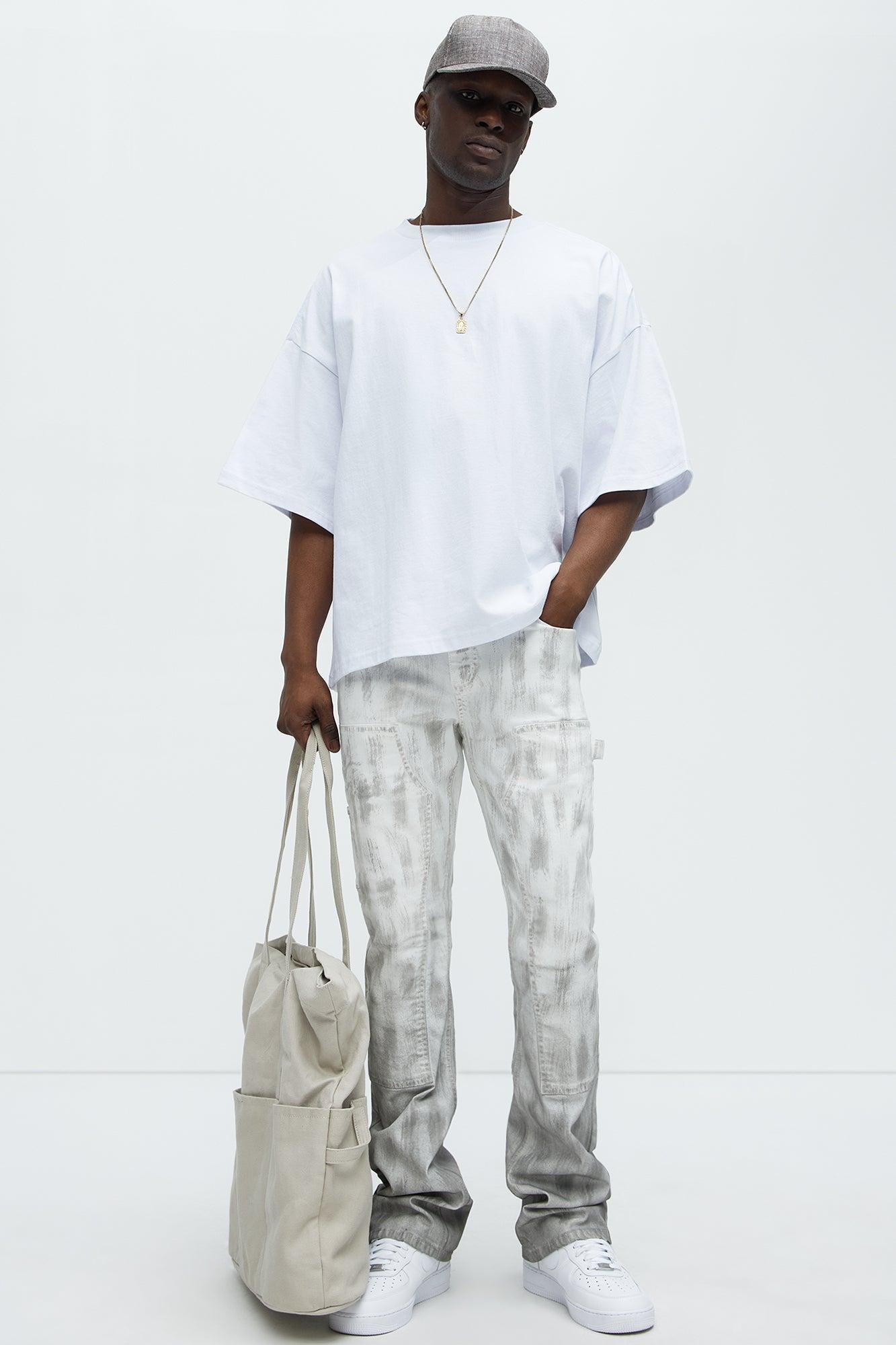 Brush Stained Stacked Skinny Flare Jeans - Grey/combo Product Image