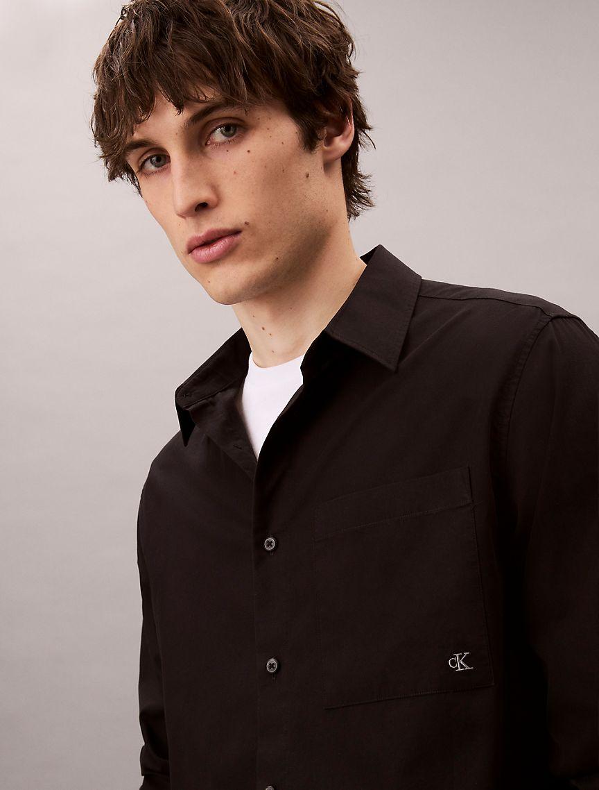 Calvin Klein Mens Cotton Poplin Relaxed Button-Down Shirt - Green Product Image