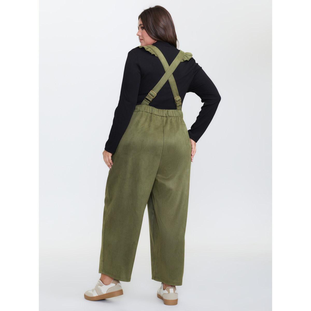 Plus Size ArmyGreen Suede Adjustable Ruffled Jumpsuit Women Leisure Sleeveless Non Casual Loose Jumpsuits BloomChic 28/5X Product Image