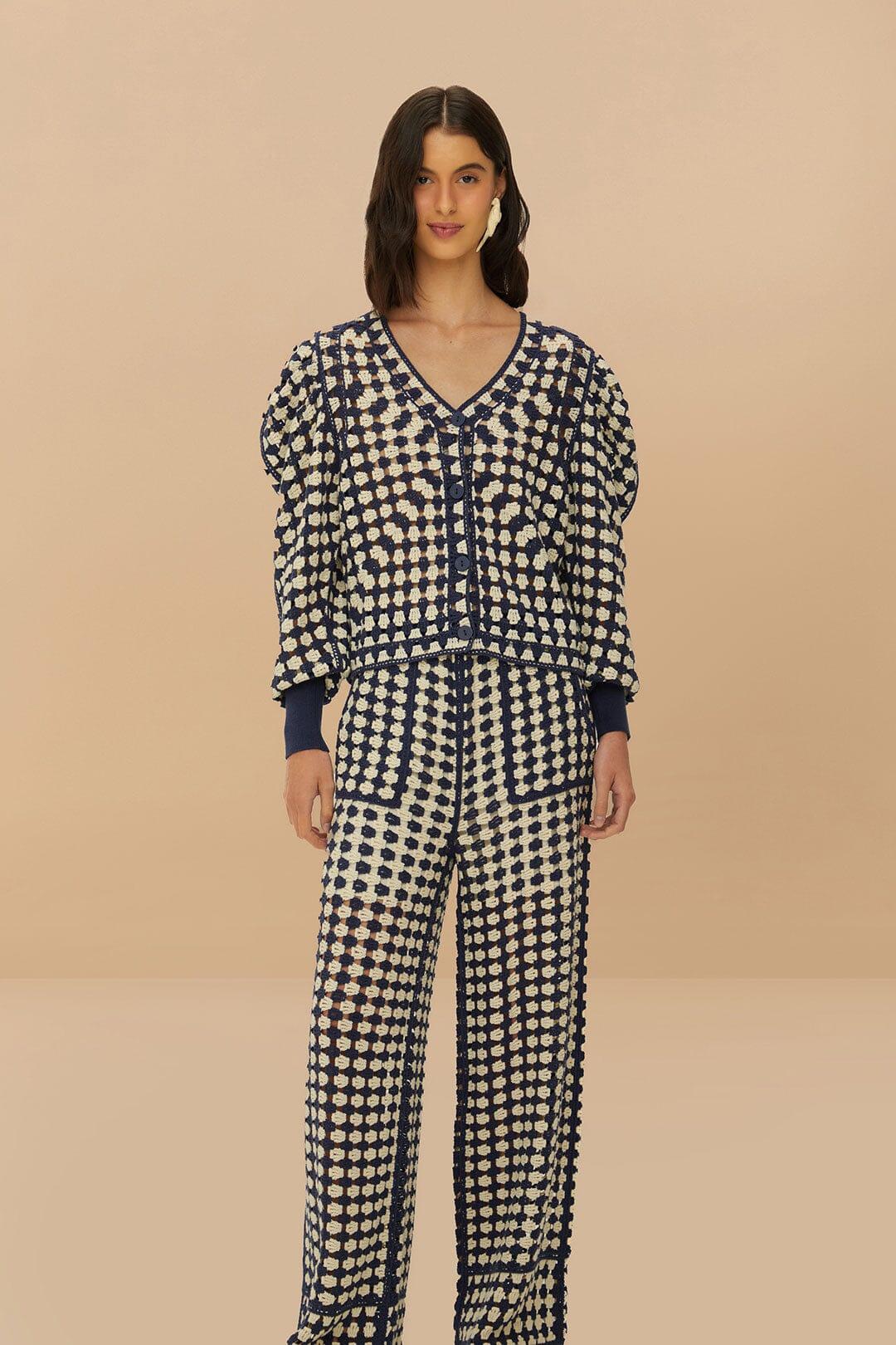 Blue & White Crochet Pants Product Image