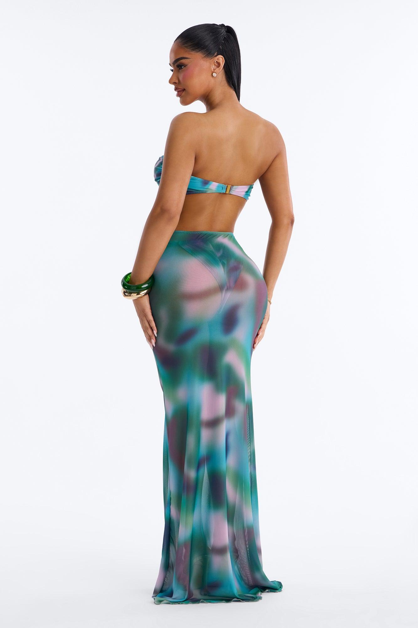 Poolside 2 Piece Bandeau Bikini and Maxi Skirt Set - Green/combo Female Product Image