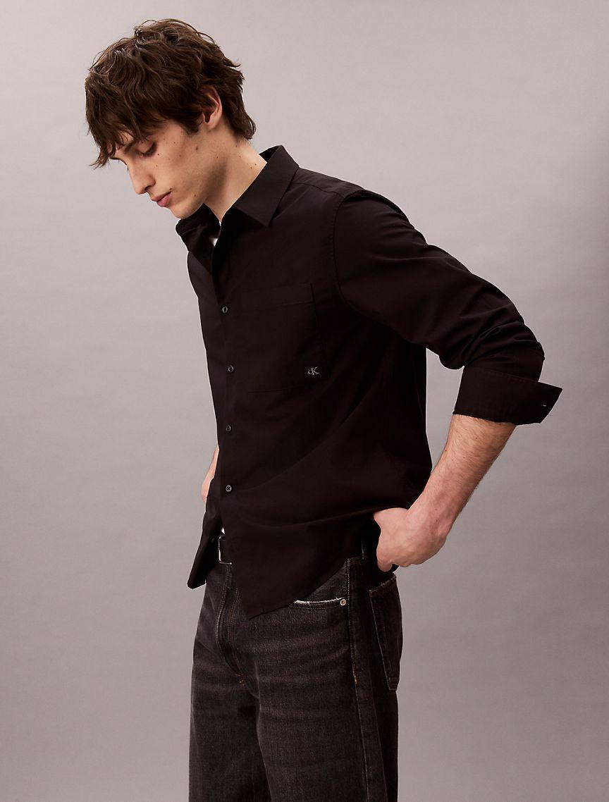 Calvin Klein Mens Cotton Poplin Relaxed Button-Down Shirt - Green Product Image