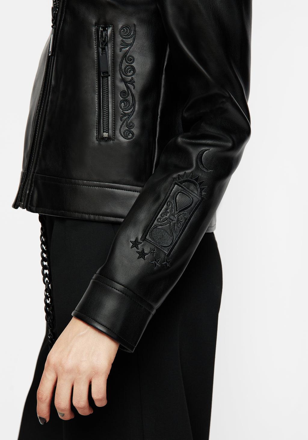 Mori Embroidered Faux Leather Jacket Product Image