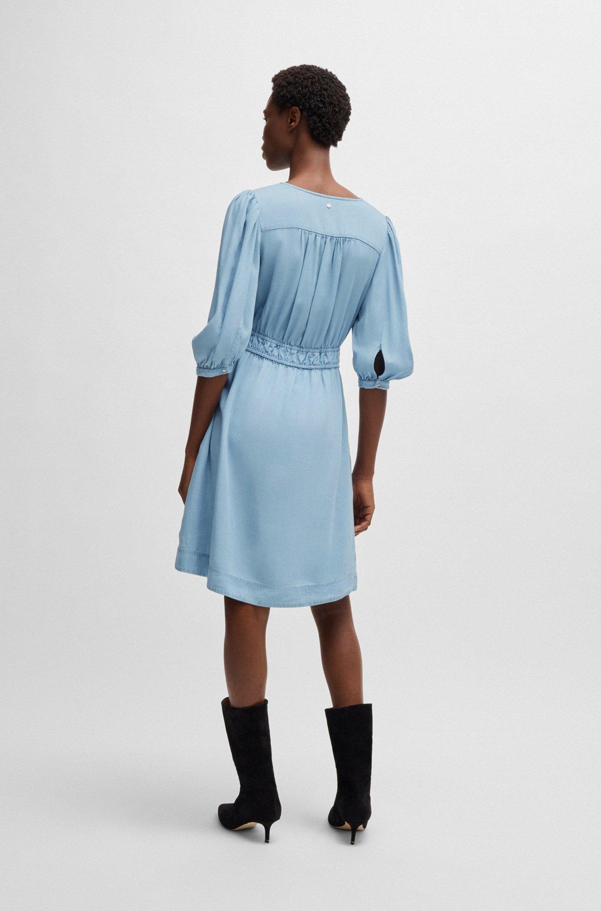 Puff-sleeve dress with elasticated waist Product Image