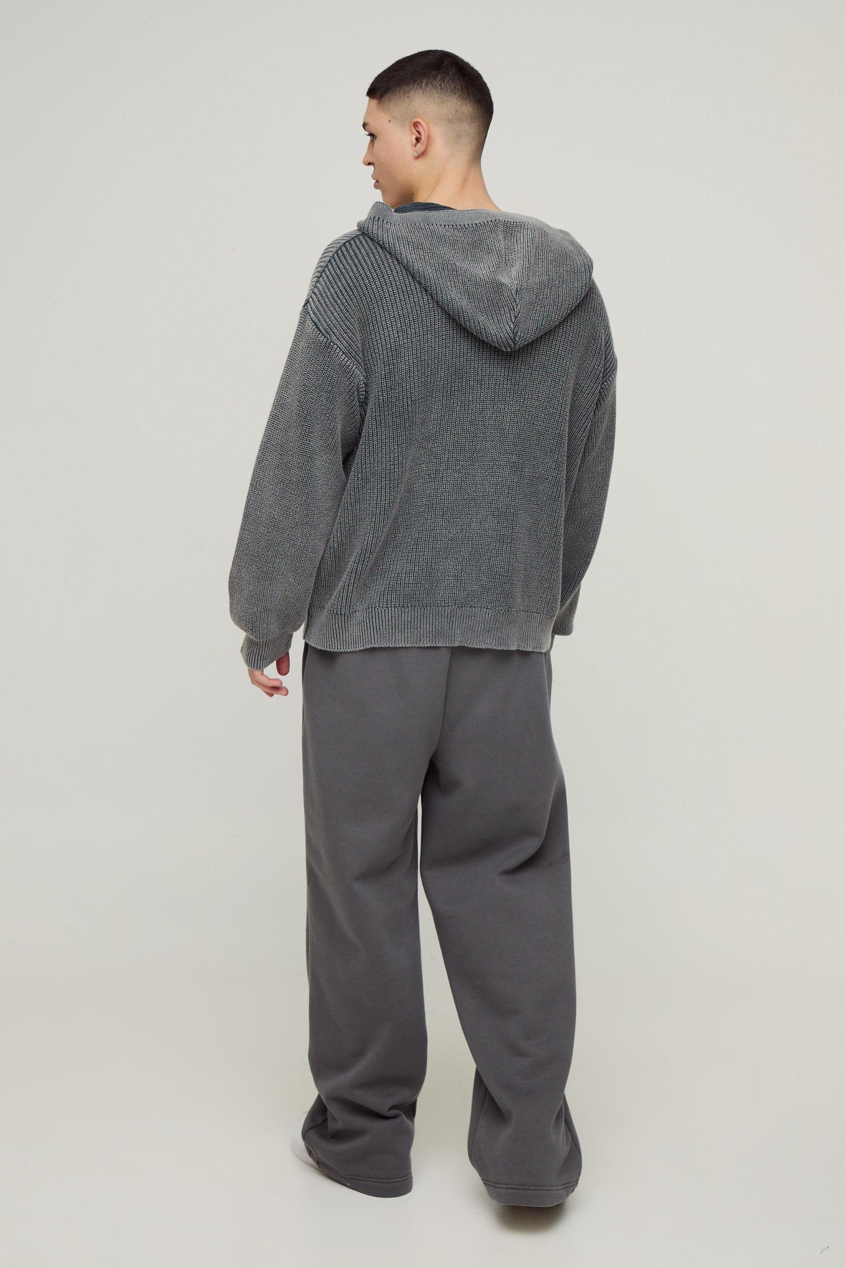 Oversized Boxy Acid Wash Knitted Hoodie | boohooMAN USA Product Image