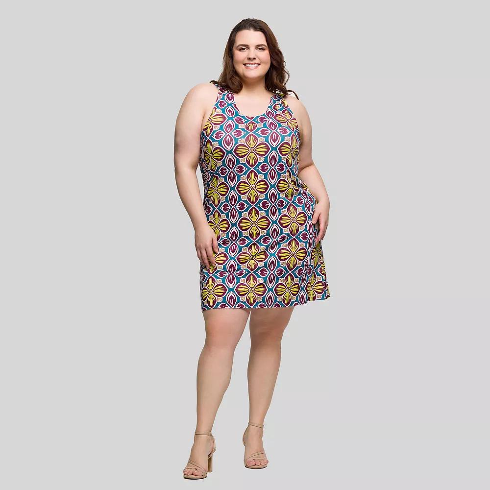 Plus Size 24Seven Comfort Apparel Floral Print Sleeveless Shift Dress, Women's, Size: 3XL, Yellow Team Product Image