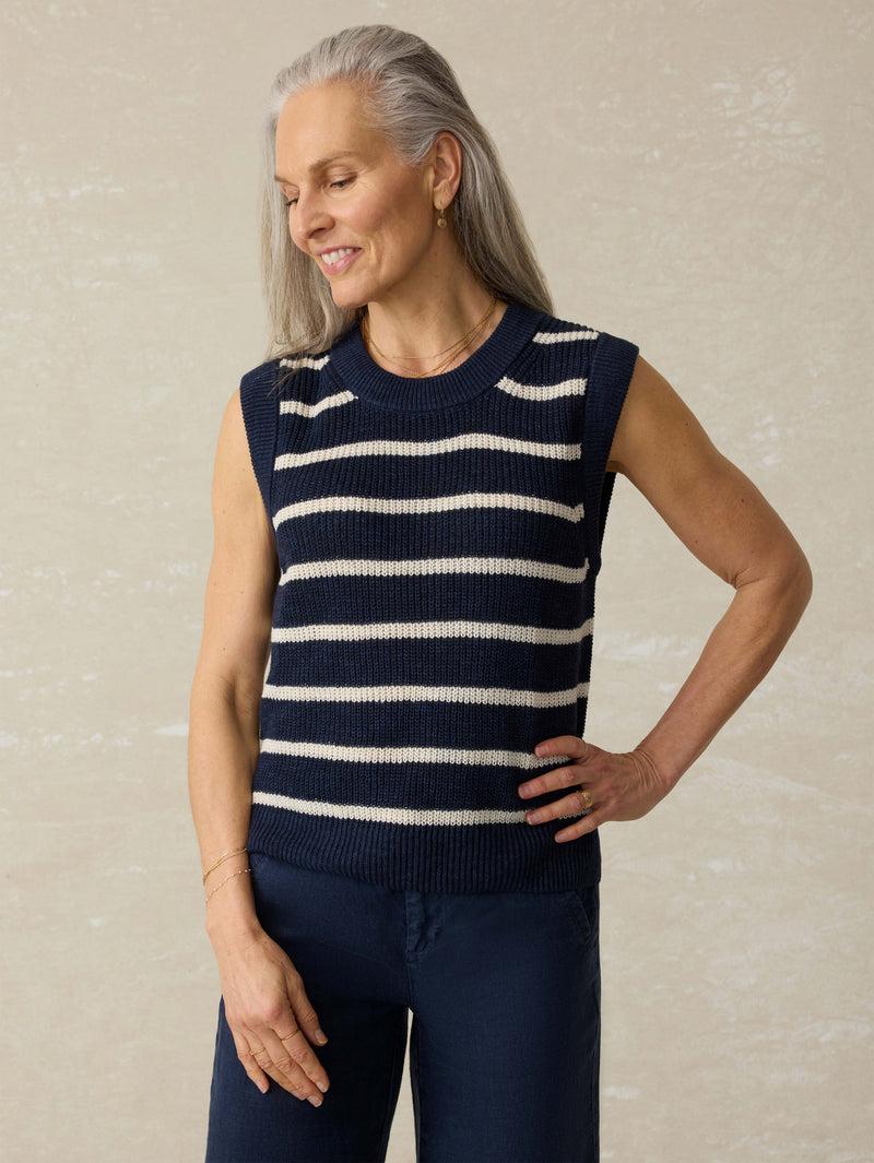 Miramar Linen Sweater Tank - North Sea Stripe Female Product Image
