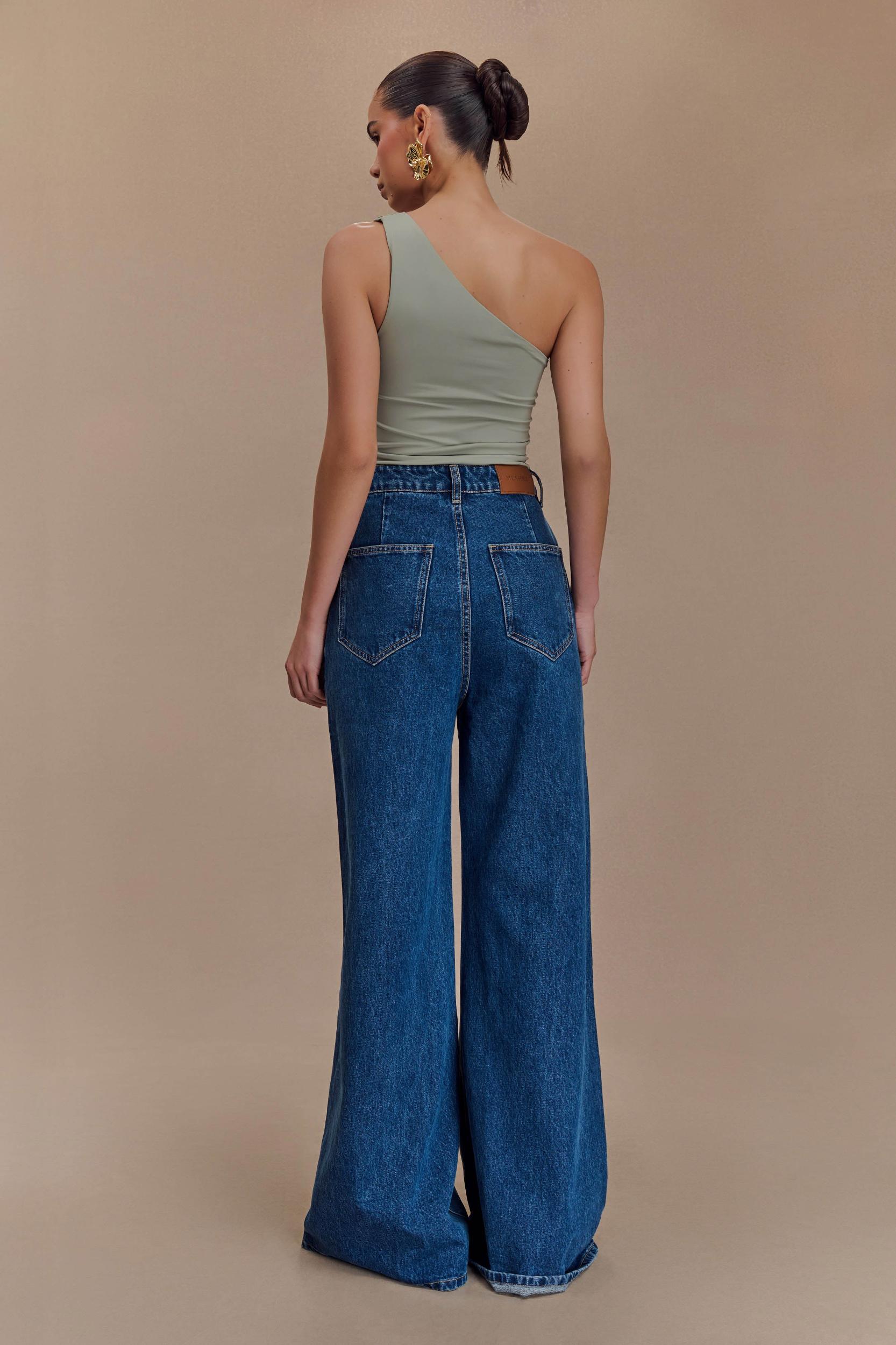 Sera One Shoulder Recycled Nylon Top With Drape - Basil Product Image