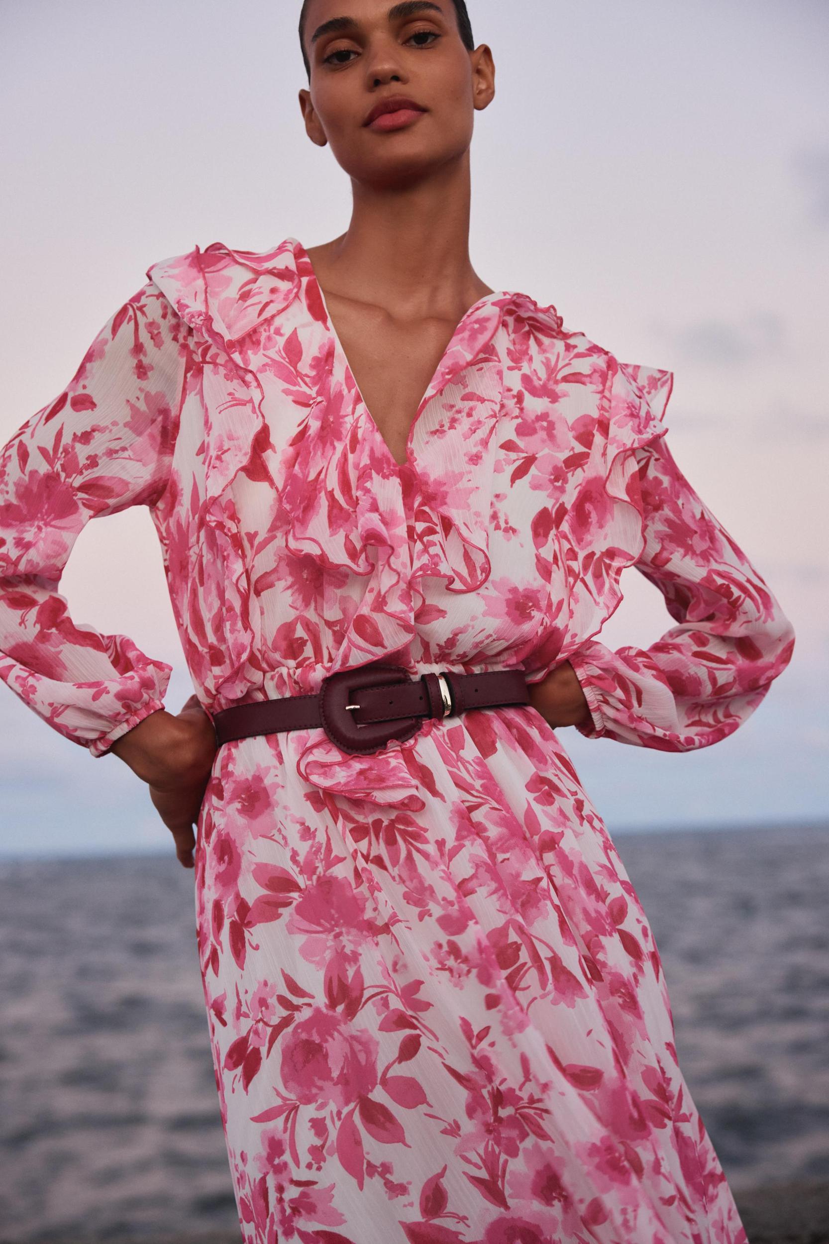 BELTED PRINTED MIDI DRESS Product Image