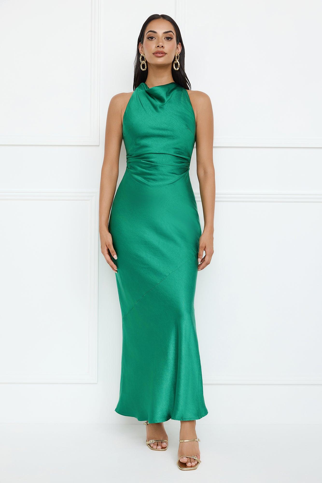 Eden Satin Maxi Dress Green Product Image