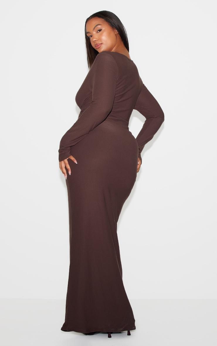 Chocolate Brown Soft Touch Twisted Plunge Maxi Dress Product Image