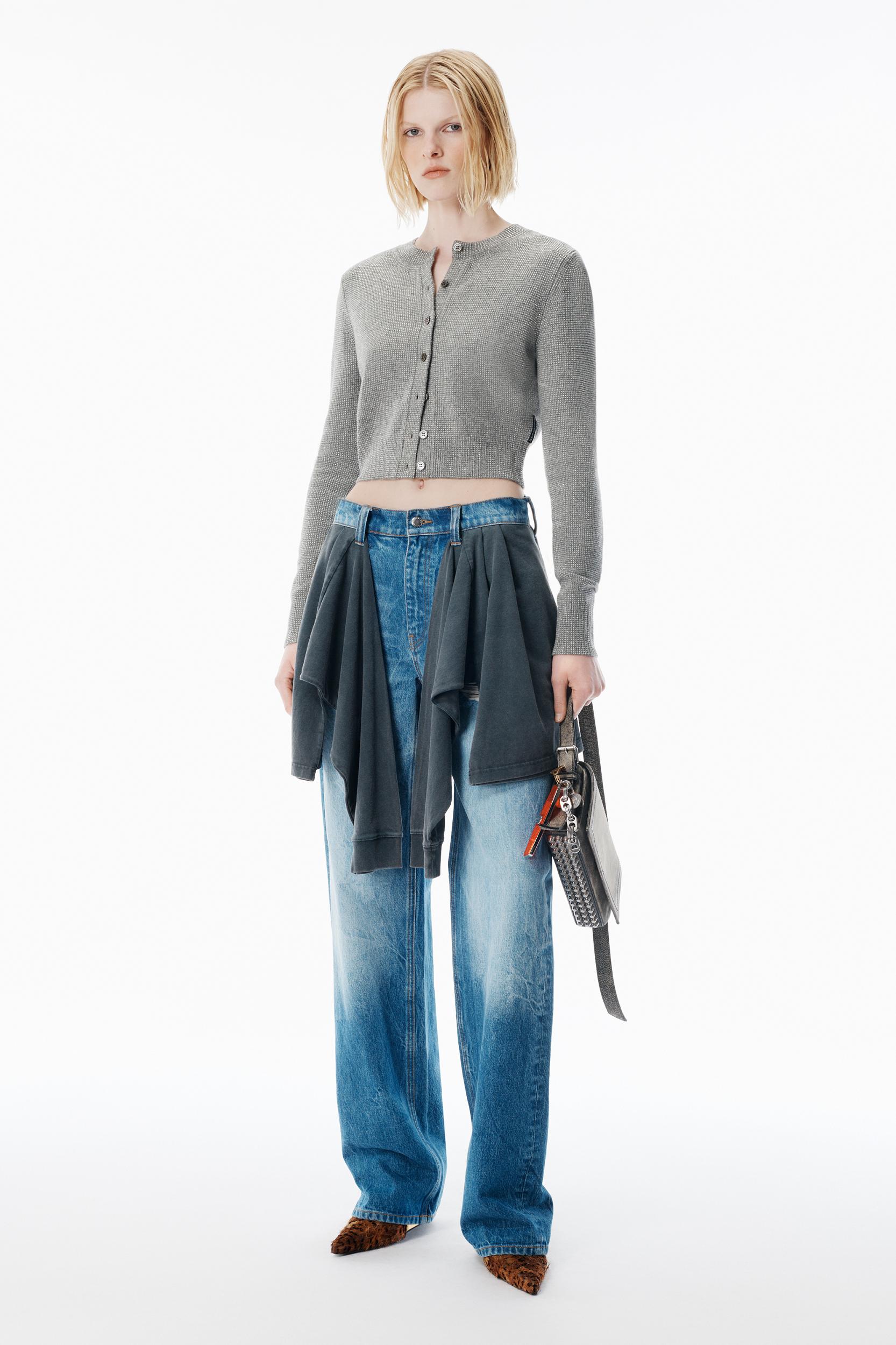 Grey Wool-blend Hotfix Cardigan Product Image