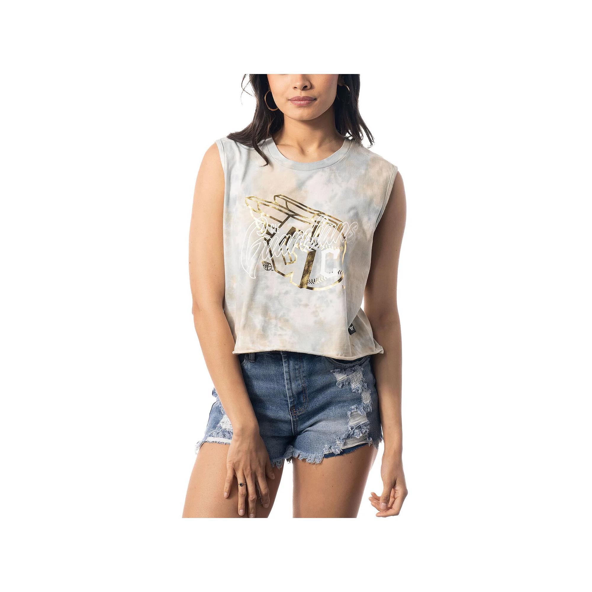 Women's The Wild Collective White Cleveland Guardians Washed Muscle Tank Top, Size: XL, Grd White Product Image