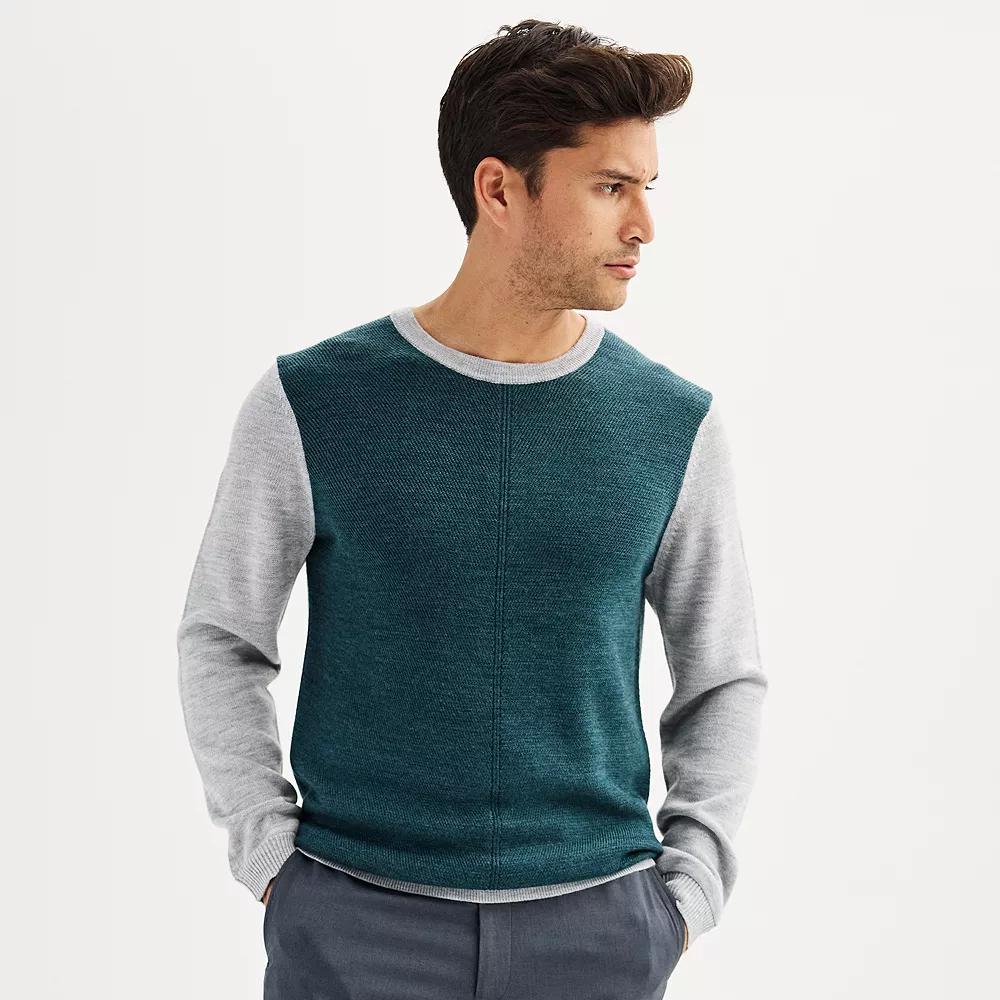 Men's Apt. 9® Merino Wool Textured Colorblock Sweater, Size: XXL, Blue Product Image